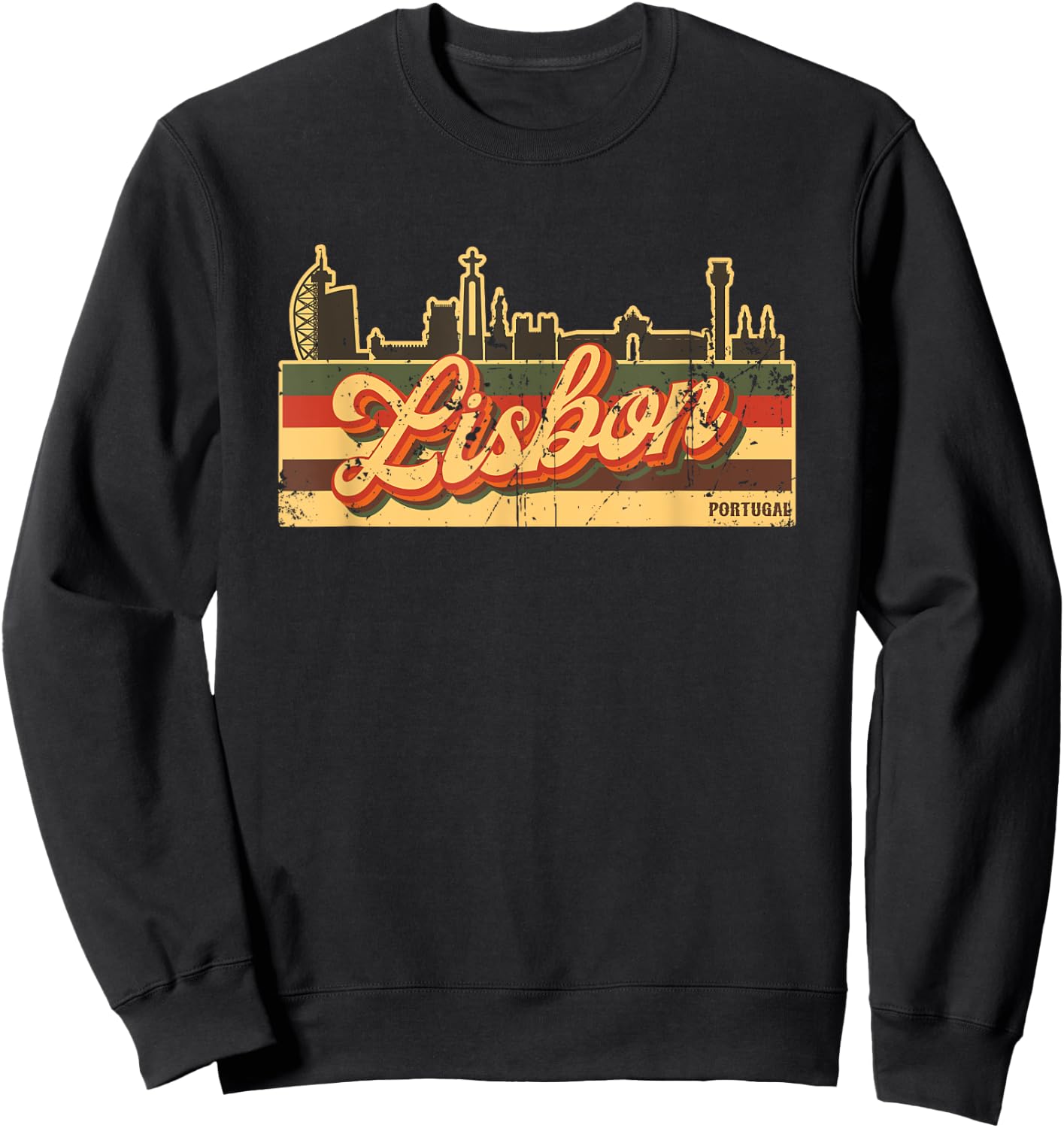 Lisbon Skyline & Portugal Retro Stripes - Portuguese Pride Sweatshirt - Sweatshirt | Black