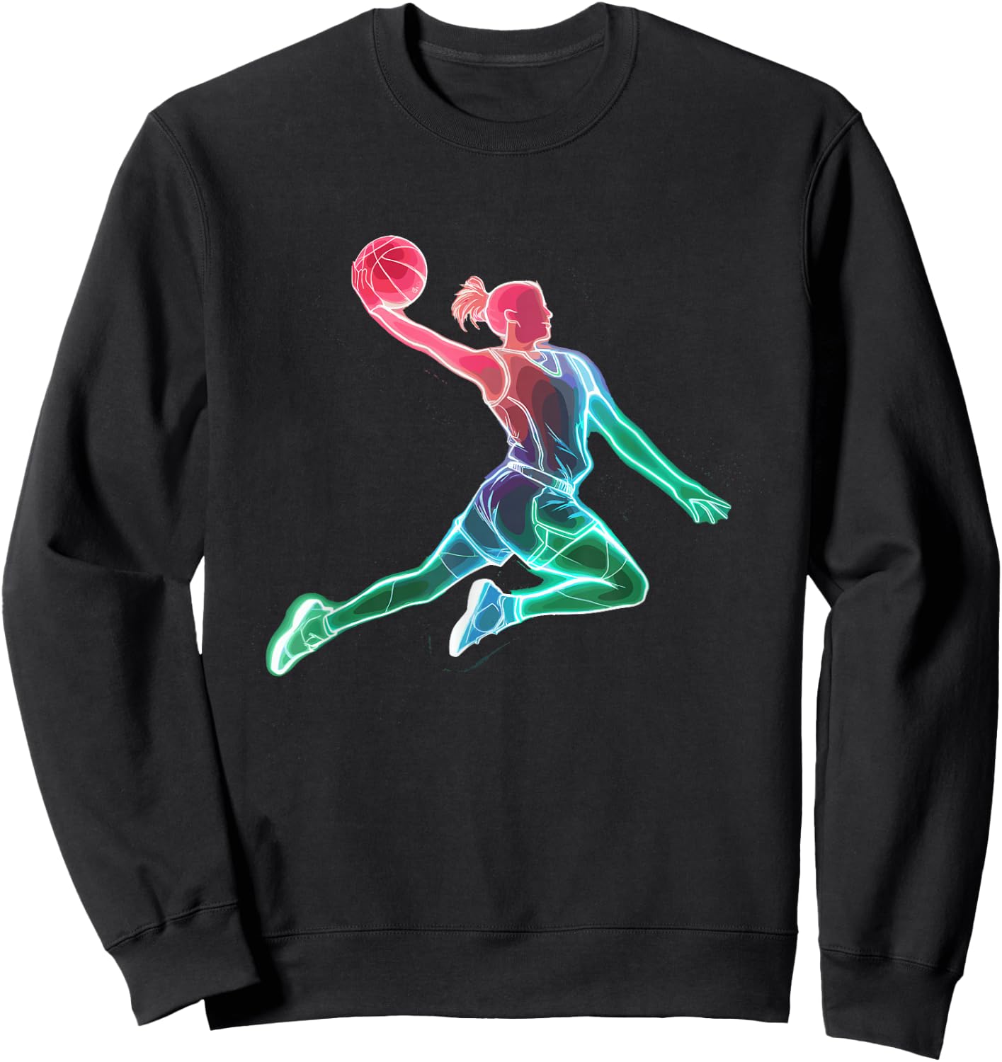 Basketball Dunk Girl Bright Basketball , Black, S Sweatshirt - Sweatshirt | Black