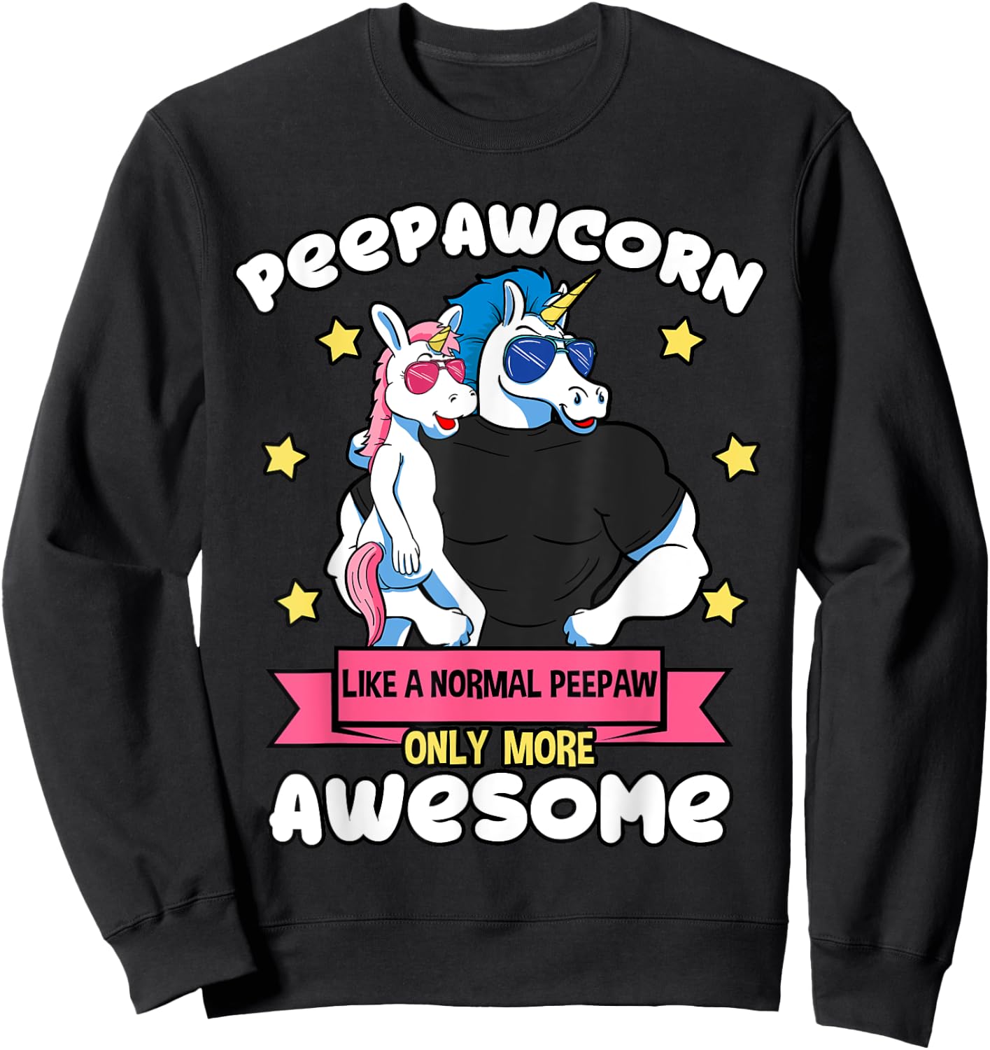 Peepawcorn 1 Kid Father's Day Peepaw Unicorn Granddaughter Sweatshirt - Sweatshirt | Black