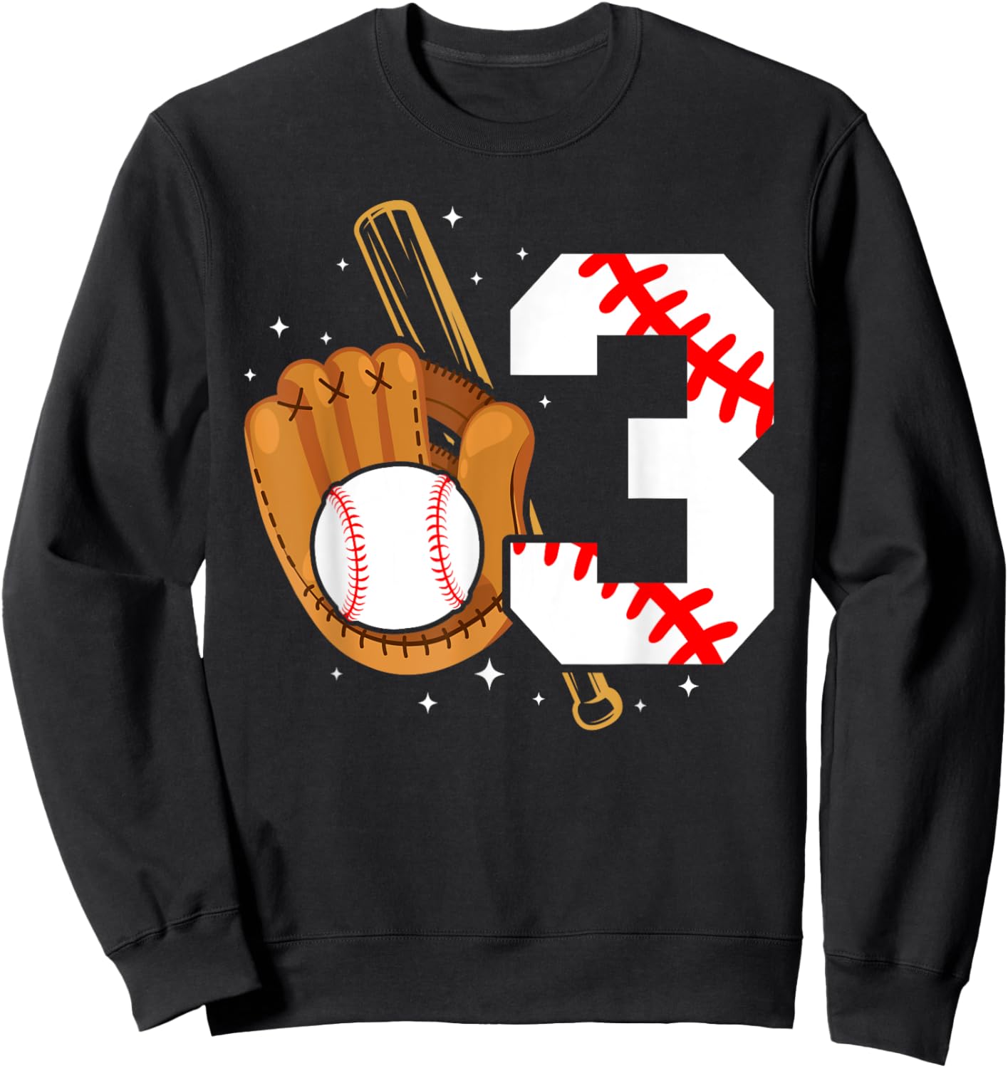3rd Birthday Baseball Boy Three Year Old Baseball Player Sweatshirt - Sweatshirt | Black