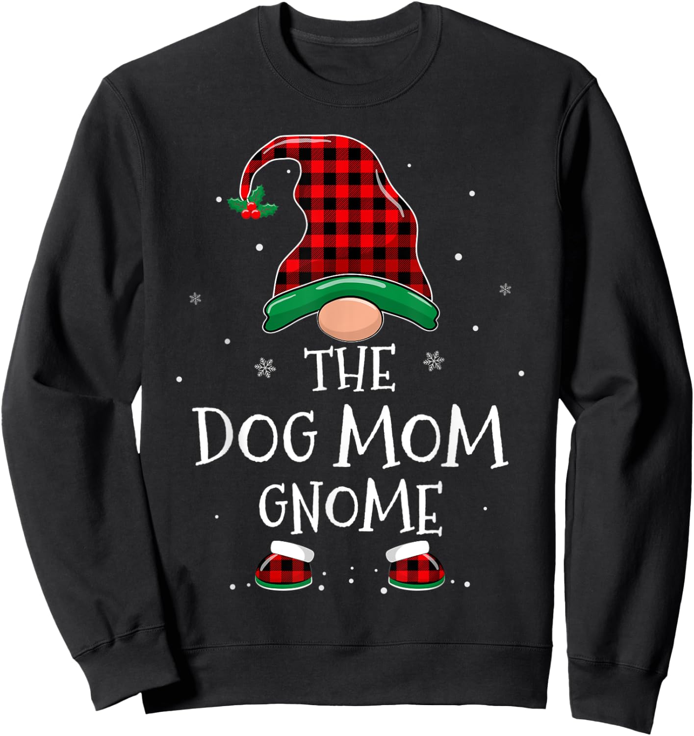 Dog Mom Gnome Xmas Family Matching Plaid Christmas Gnomes Sweatshirt - Sweatshirt | Black