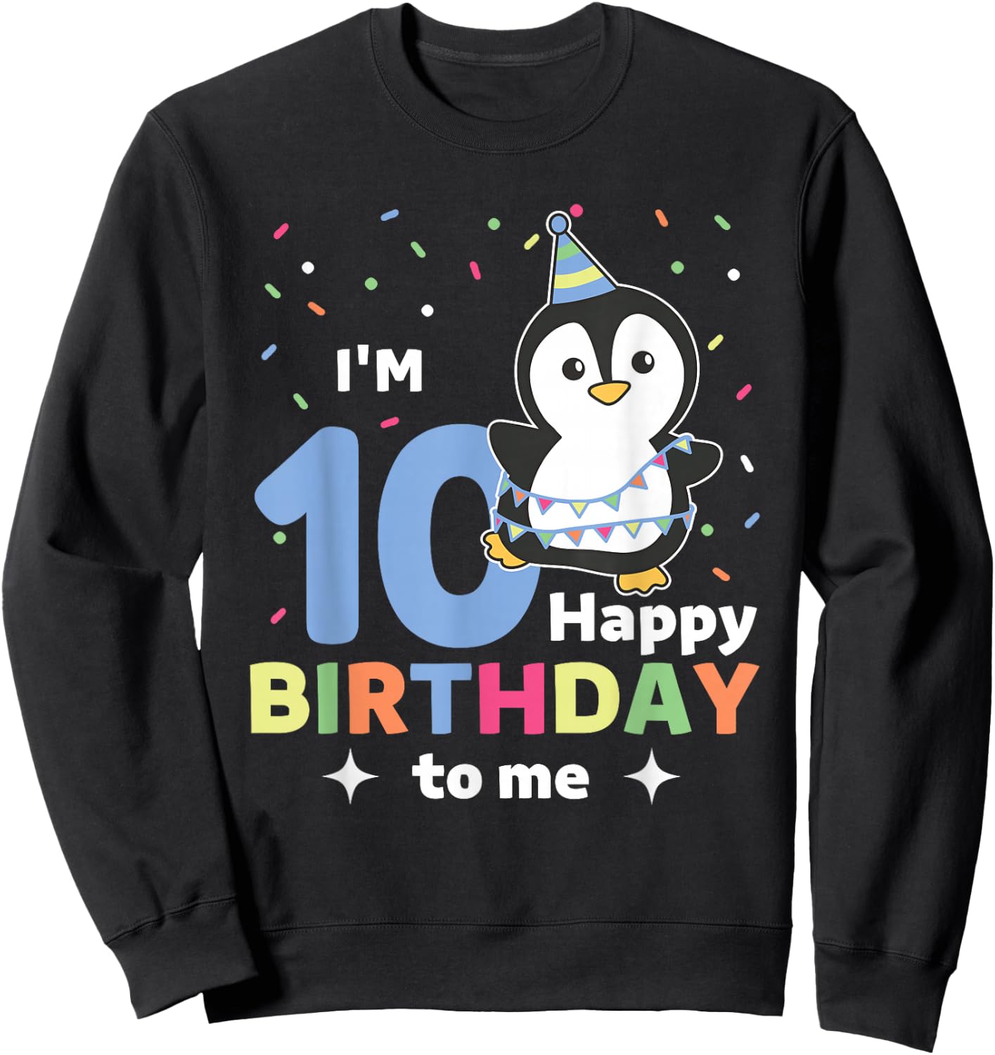 10th Birthday Penguin for Kids Ten Years Old Penguin Sweatshirt - Sweatshirt | Black