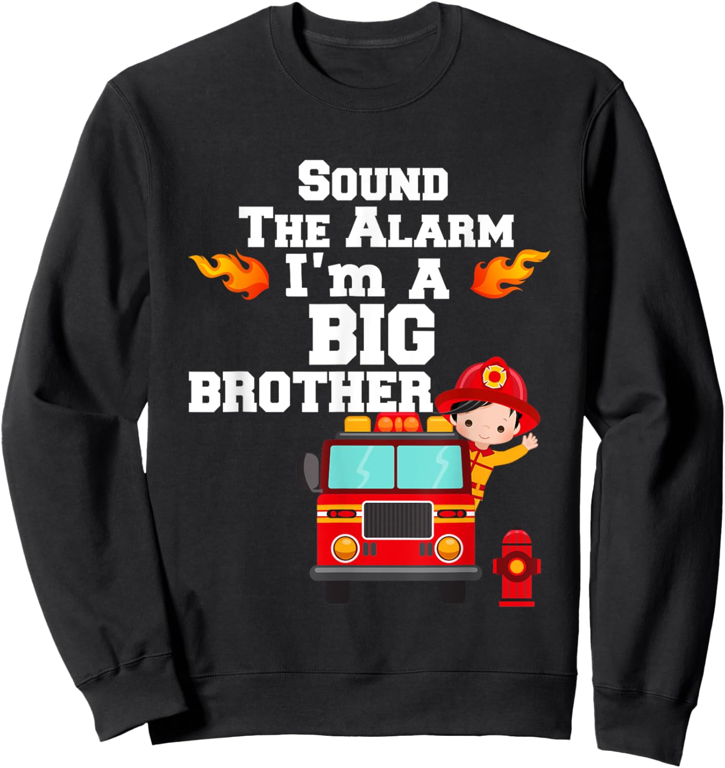 Boy's Sound The Alarm I'm A Big Brother Fire Truck Sweatshirt - Sweatshirt | Black