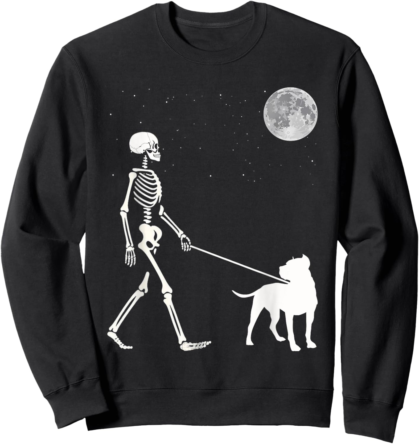 Fun Skeleton Walking Pitbull Dog Full Moon Women Kids Sweatshirt - Sweatshirt | Black