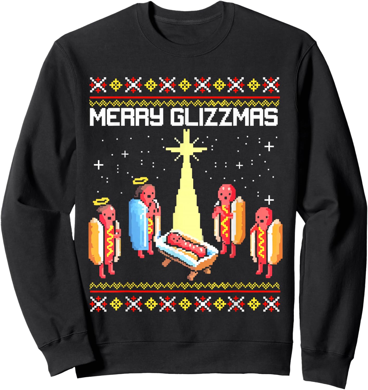 Merry Glizzmas Tacky Funny Merry Christmas Hotdogs Sweatshirt - Sweatshirt | Black