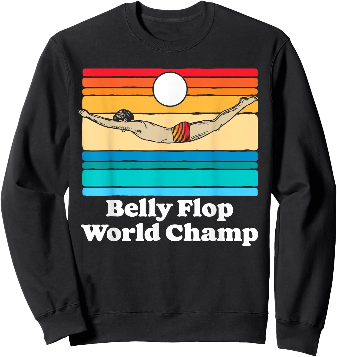 Belly Flop Champion Funny 80s Vintage Diving Swimmer Graphic Sweatshirt - Sweatshirt | Black