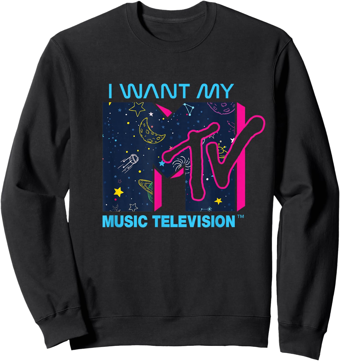 Mademark x MTV Official I want my MTV Logo in Space Sweatshirt - Sweatshirt | Black