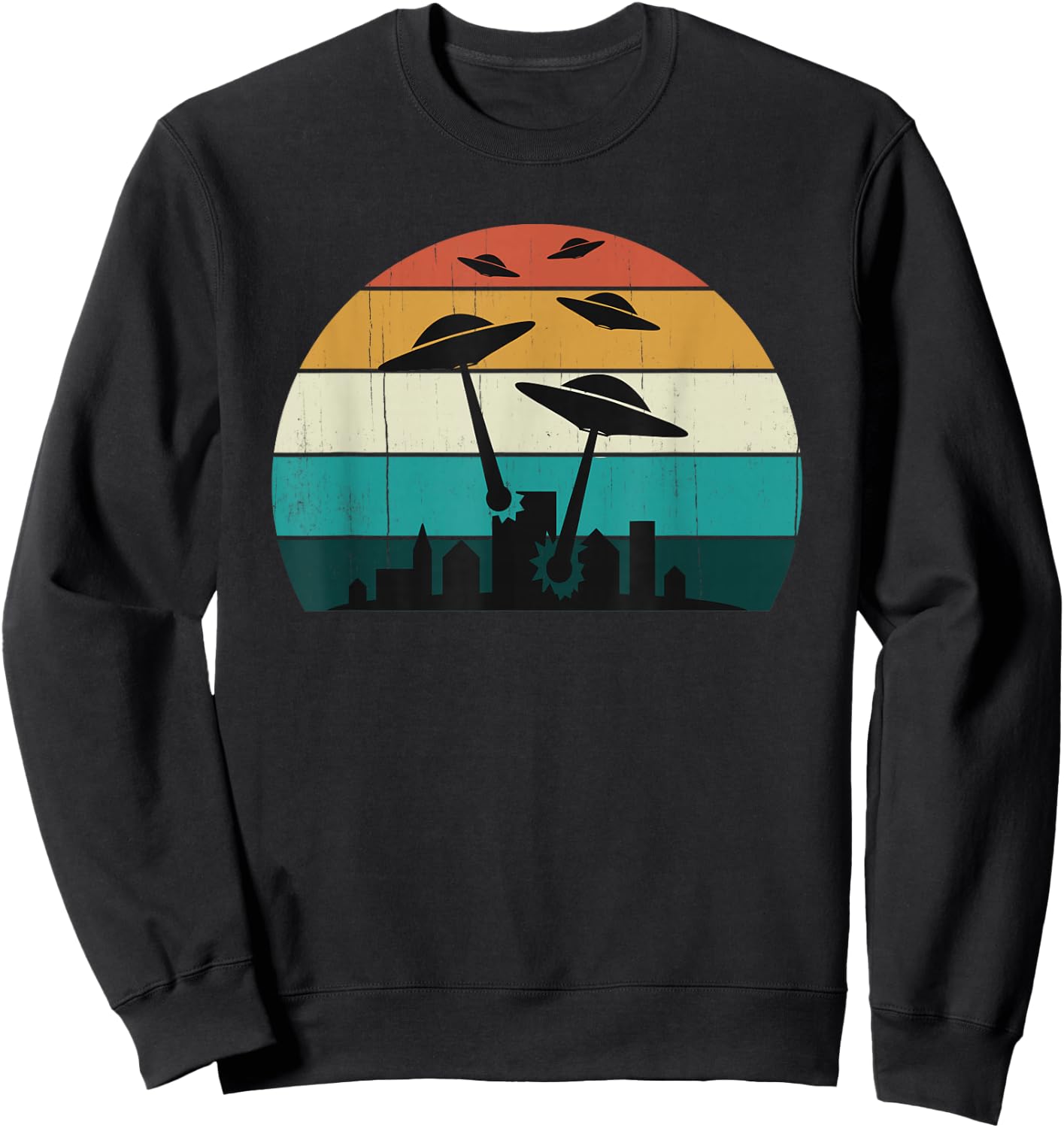 Retro UFO Attack at Sunset - Cool Classic Sweatshirt - Sweatshirt | Black