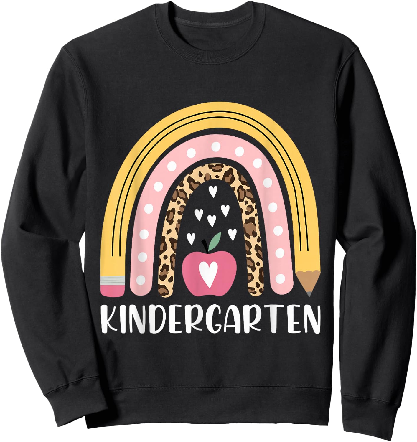 Kindergarten Teacher Leopard Rainbow Teacher Back to School Sweatshirt - Sweatshirt | Black