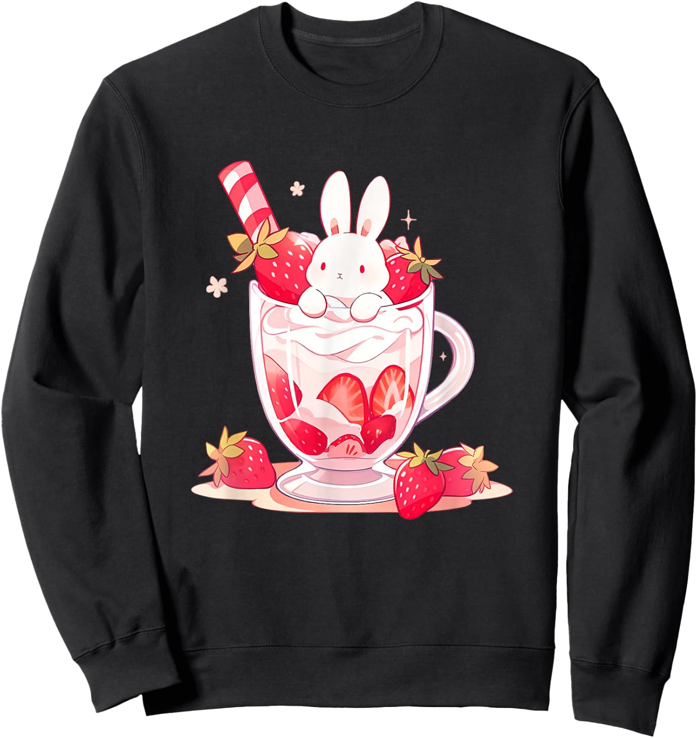 Cute Anime Bunny Rabbit Strawberry Milk Kawaii Harajuku Sweatshirt - Sweatshirt | Black