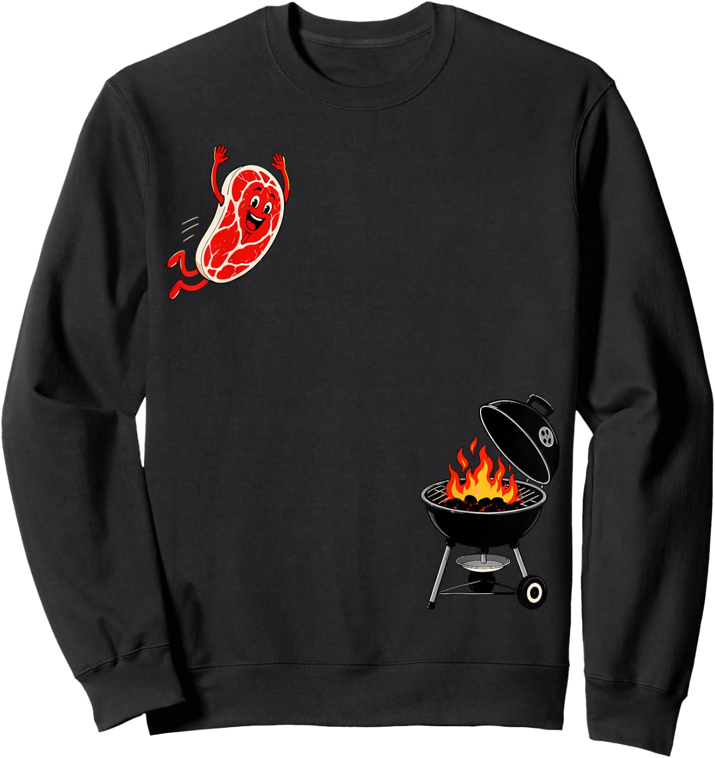 Steak Dive Flying Steak BBQ Grilling Cartoon 4th of July Sweatshirt - Sweatshirt | Black
