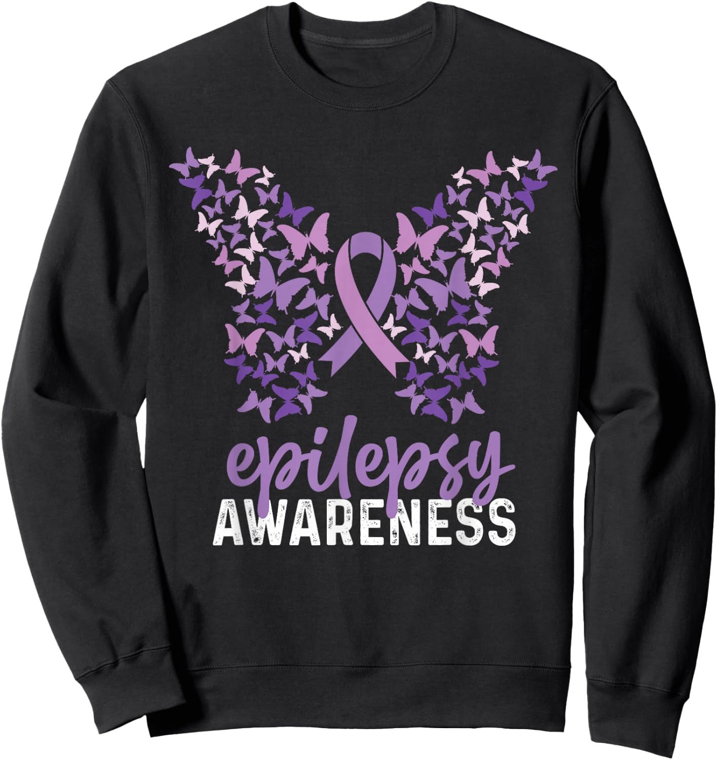 Epilepsy Awareness Butterfly Ribbon Sweatshirt - Sweatshirt | Black