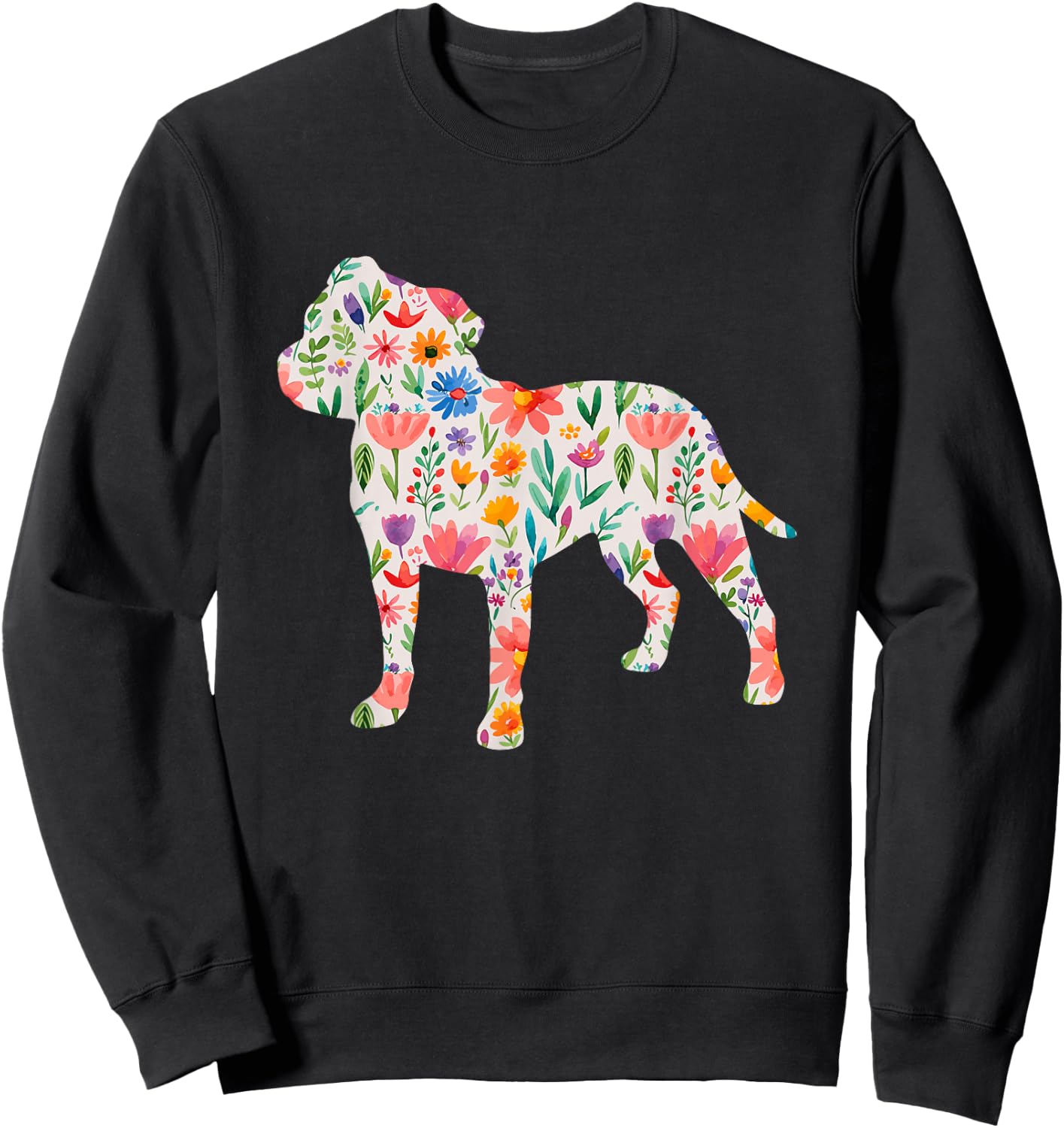 Staffordshire Bull Terrier watercolor flowers design Sweatshirt - Sweatshirt | Black