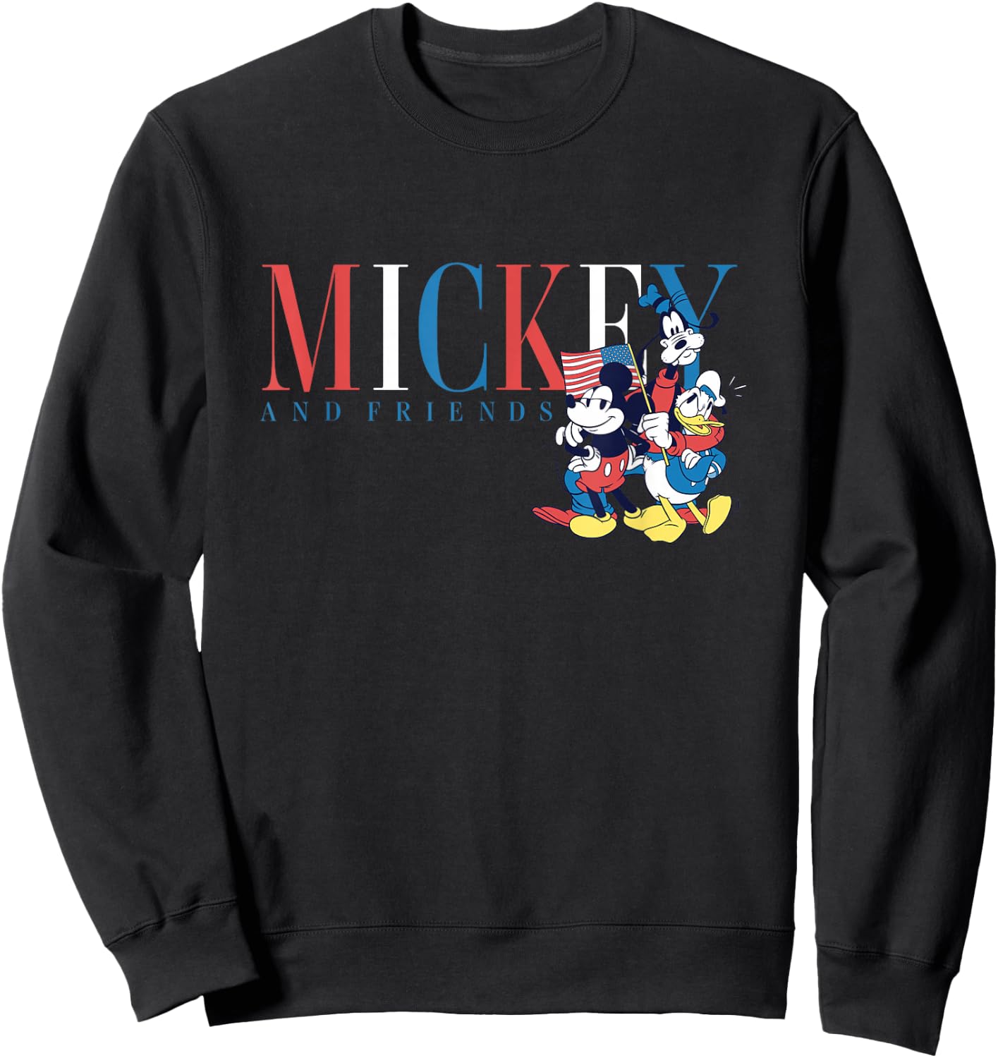 Disney Mickey And Friends 4th Of July American Flag Crew Sweatshirt - Sweatshirt | Black