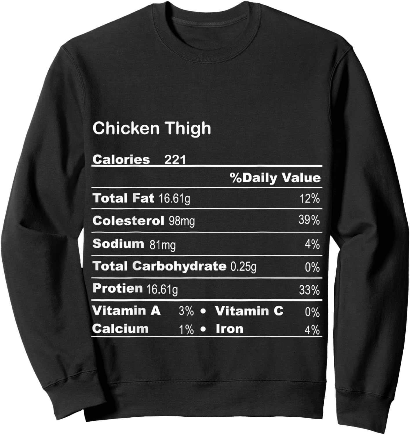 Funny Chicken Thigh Thanksgiving Nutritional Fact Sweatshirt - Sweatshirt | Black