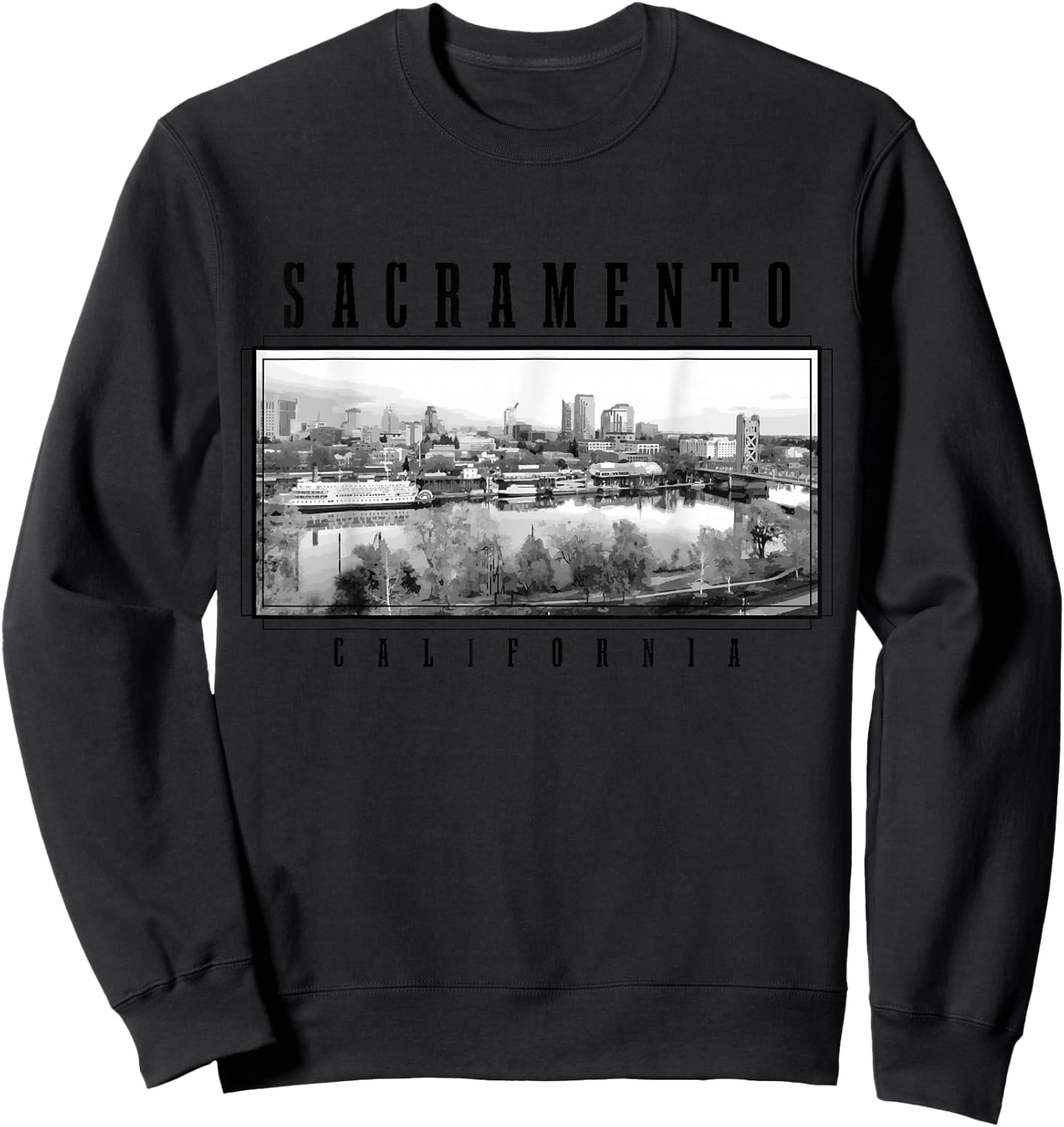 Sacramento California Vintage USA Souvenir Skyline Sweatshirt - Sweatshirt | Black