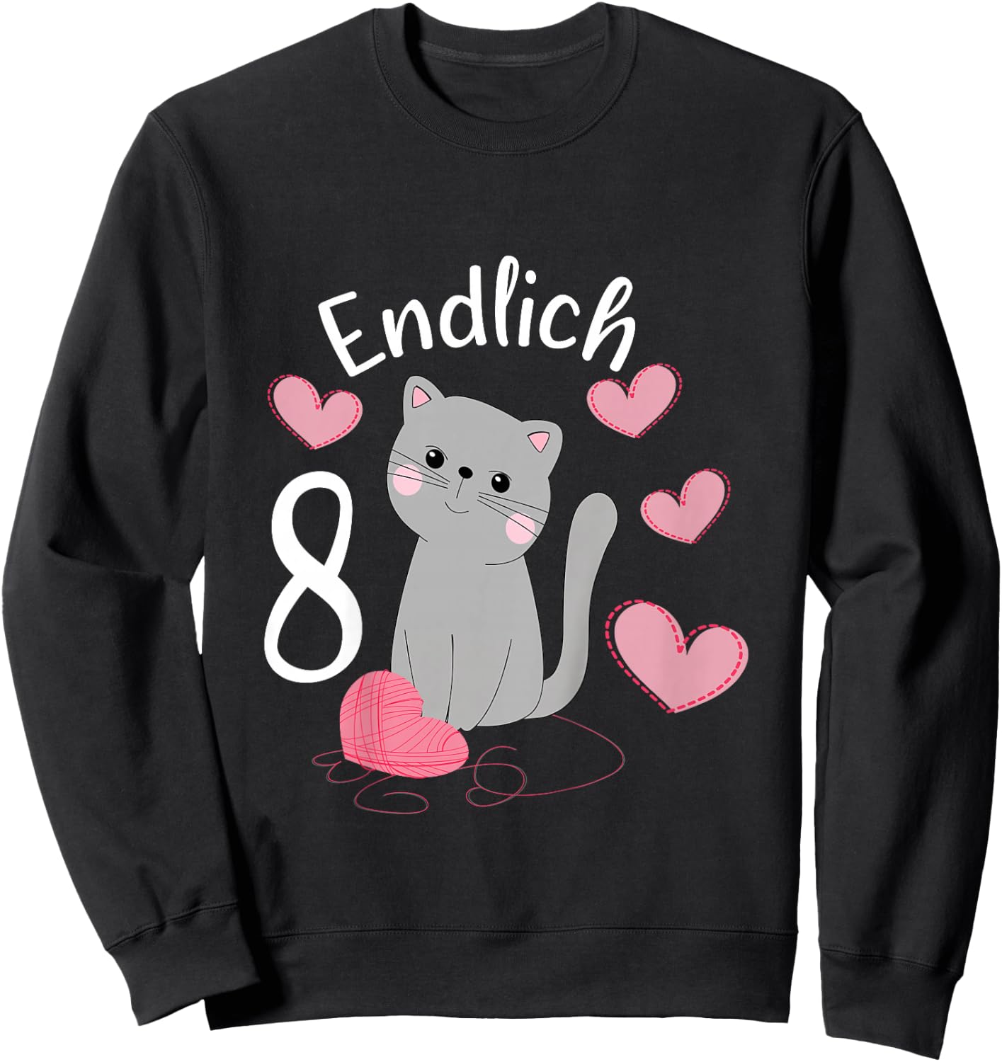 Children's Cute Cat Birthday Shirt Finally 8 Years Girls' , black Sweatshirt - Sweatshirt | Black