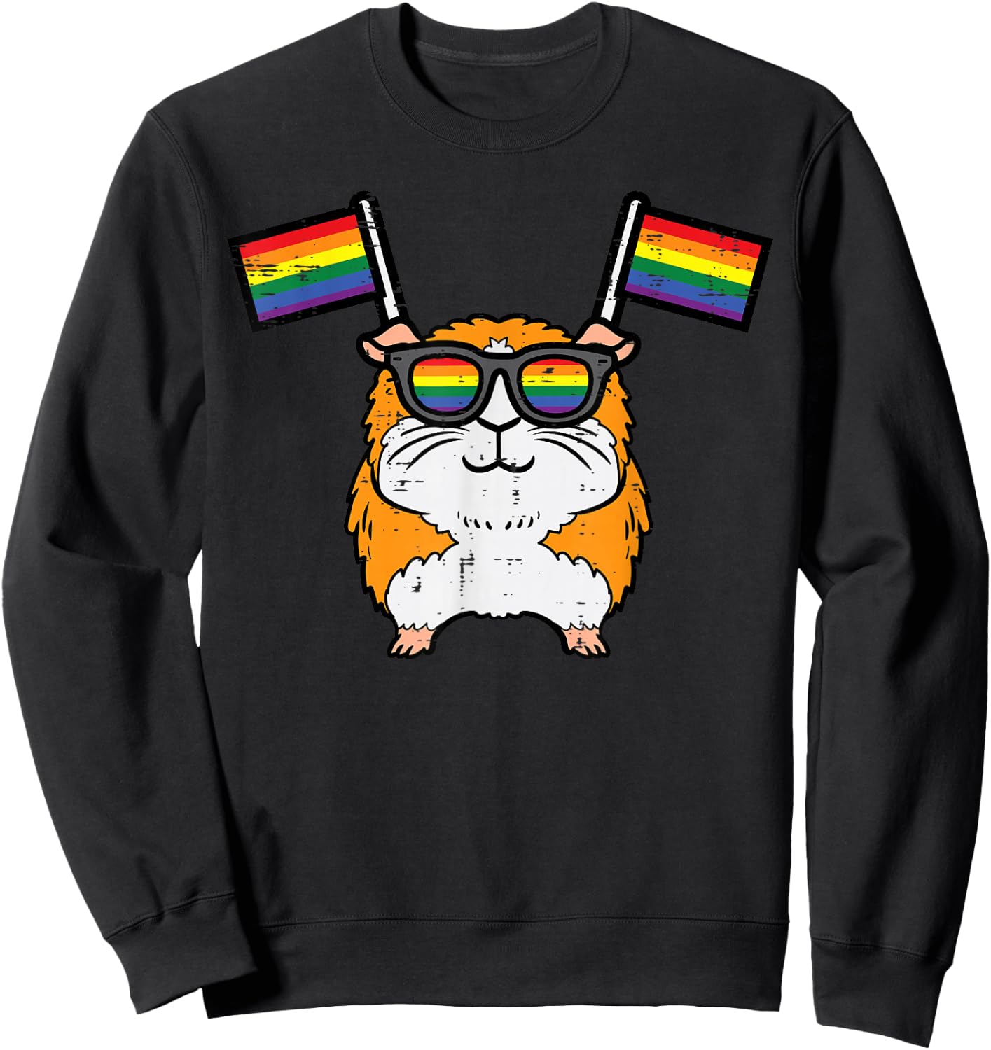 Gay Guinea Pig Rainbow Flag LGBT Pride Month Men Women Kids Sweatshirt - Sweatshirt | Black