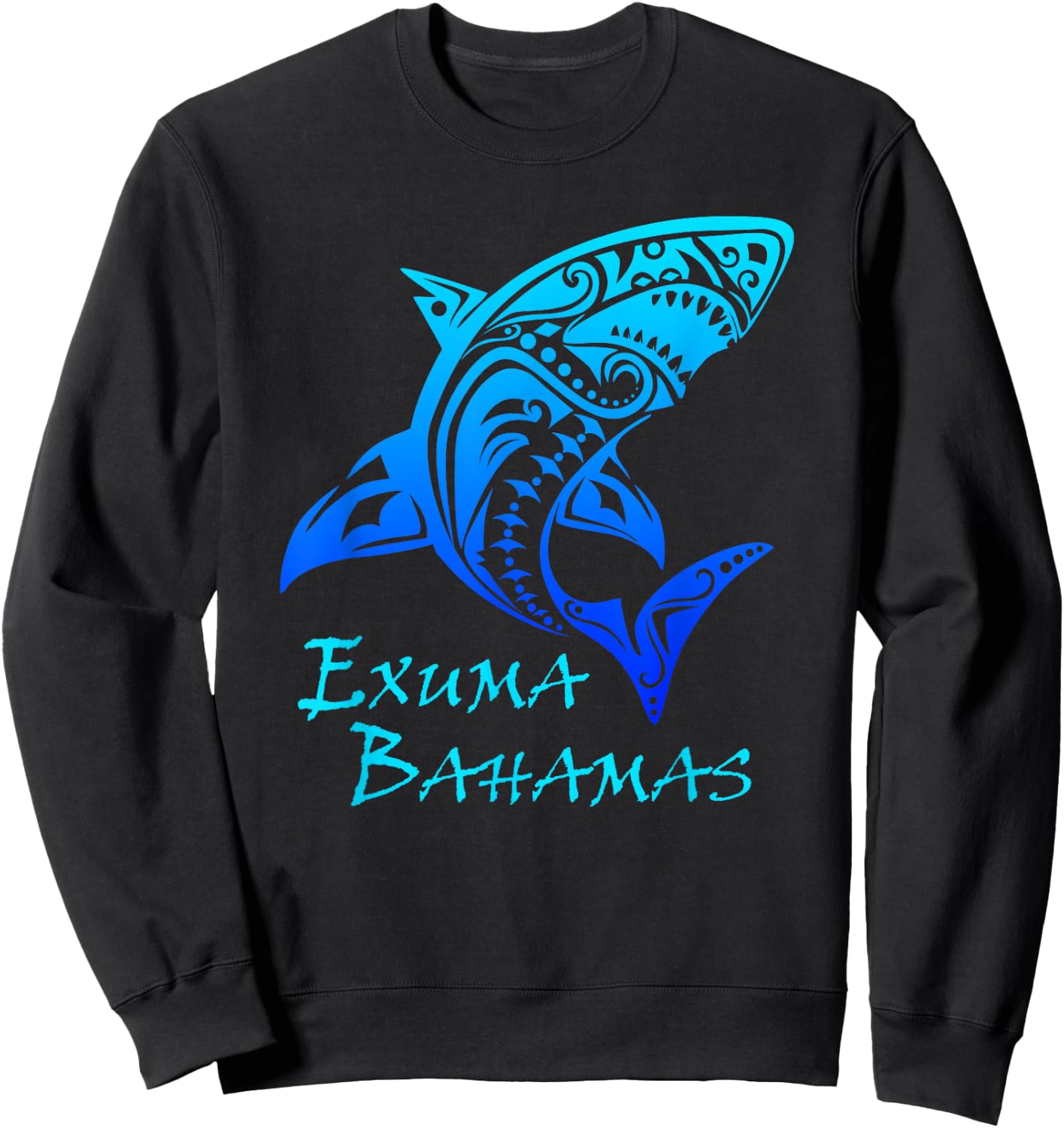 Exuma Bahamas Tribal Shark Polynesian Tattoo Style Vacation Sweatshirt - Sweatshirt | Black