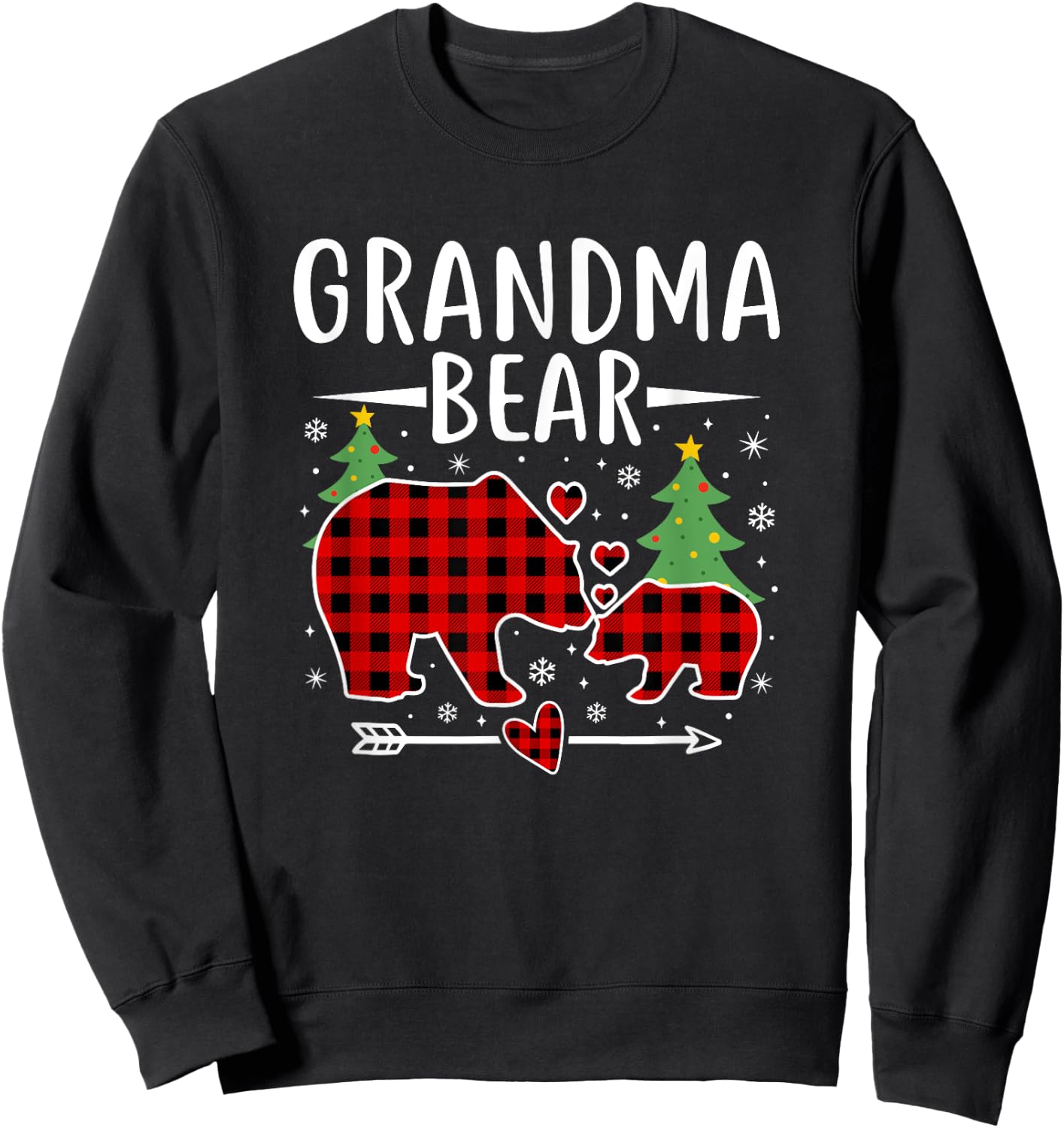 Grandma Bear Christmas Pajama shirt Red Plaid Grandma Bear Sweatshirt - Sweatshirt | Black