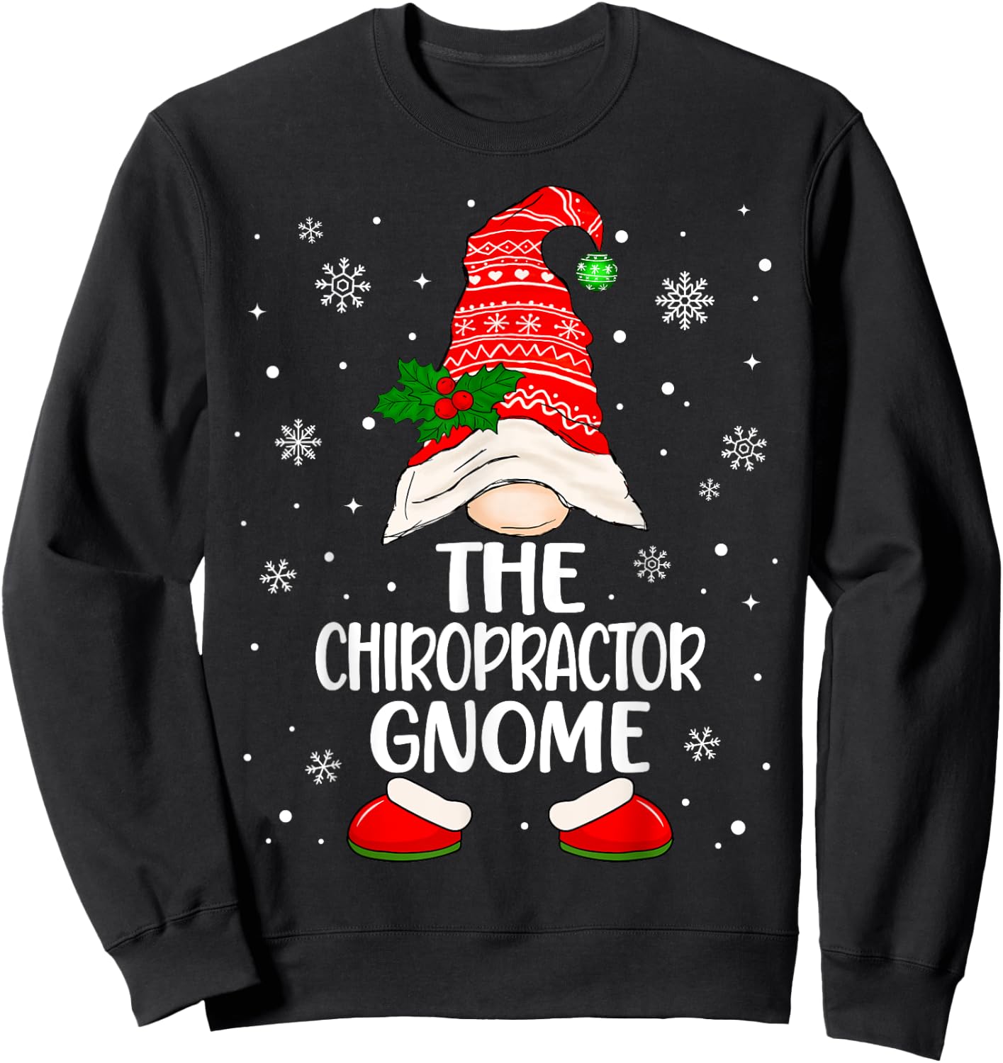 Chiropractor Gnome Funny Chiropractic Christmas Pajama Sweatshirt - Sweatshirt | Black