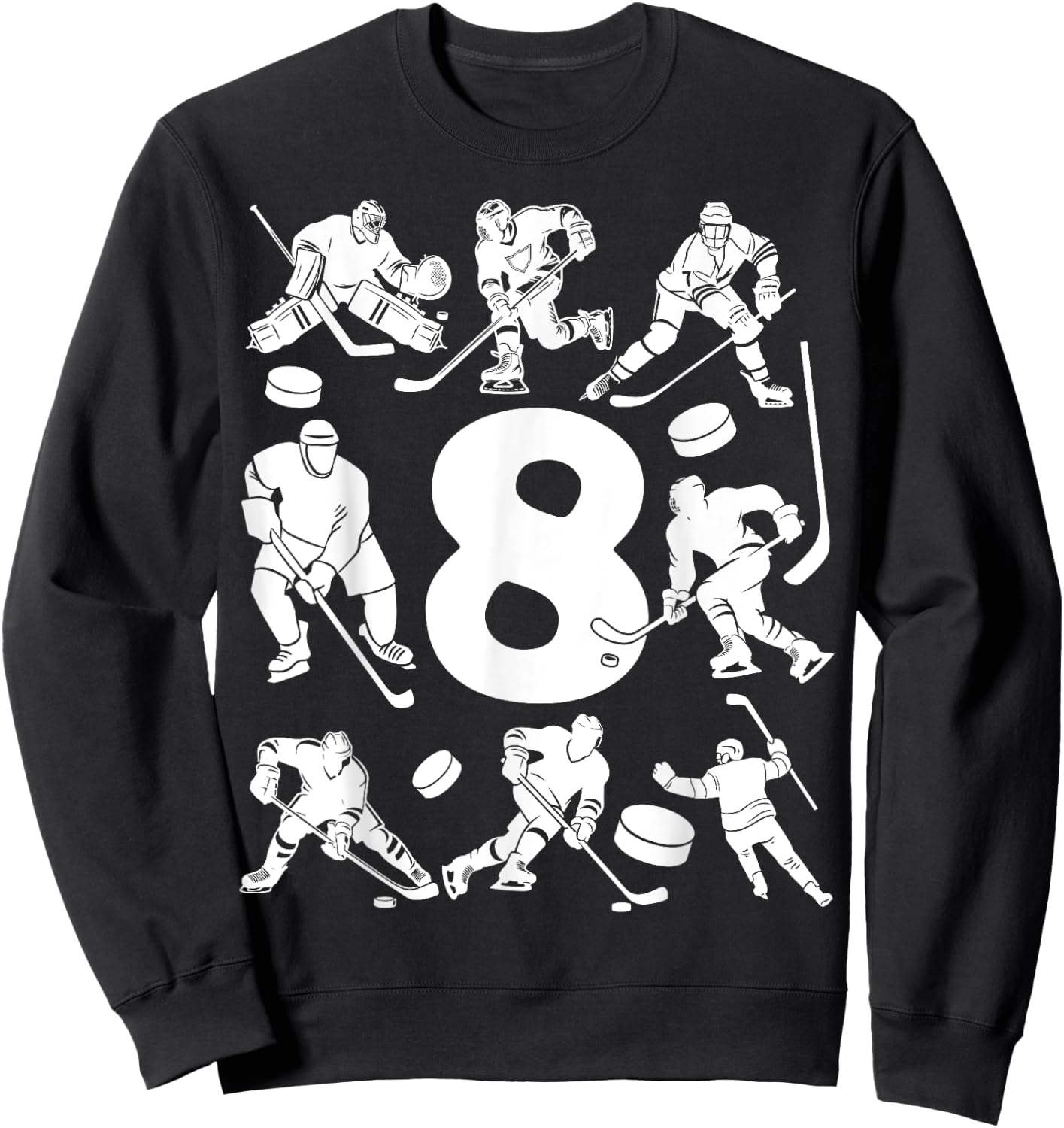 Number 8 Years Ice Hockey 8th Birthday Sweatshirt - Sweatshirt | Black