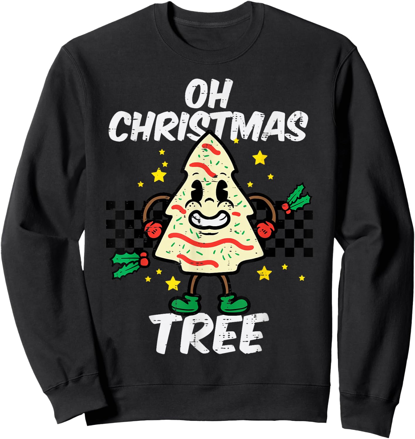 Oh Christmas Tree Cake Retro Groovy Xmas Men Women Kids Sweatshirt - Sweatshirt | Black