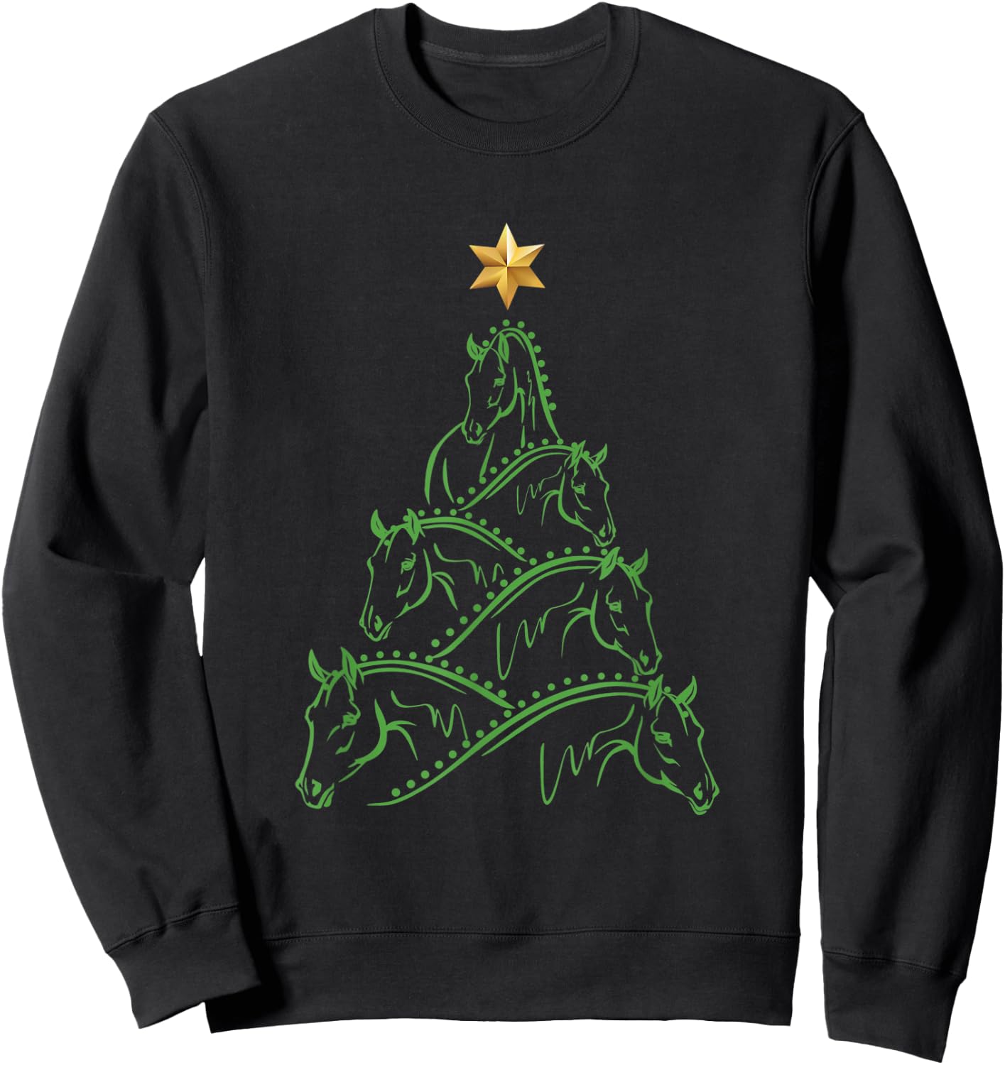 Xmas Horse Gifts For Girls & Women Horse Lovers - Black, Small - Christmas Tree Pattern - Adult - Short Sleeve - - Modern Style - Winter Season Sweatshirt - Sweatshirt | Black