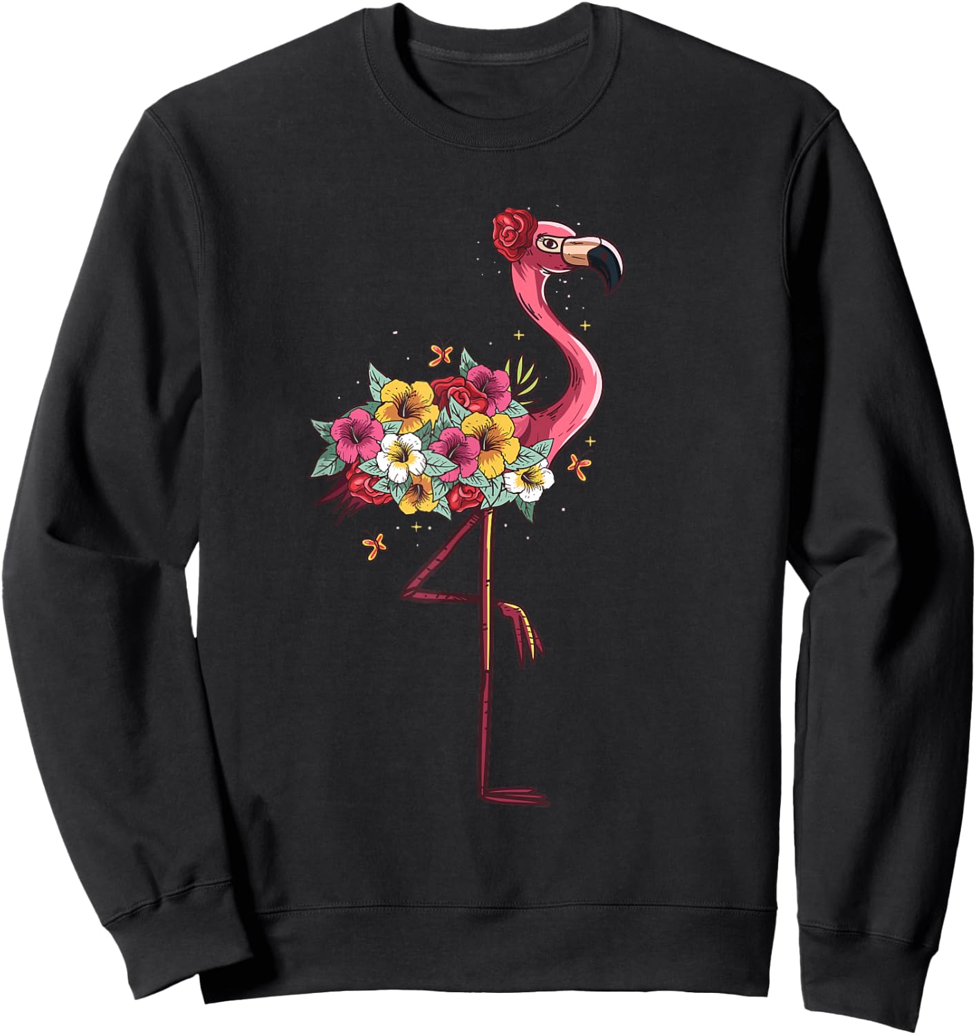 Pink Flamingo Flockers Watercolour Hawaiian Flowers Lover Sweatshirt - Sweatshirt | Black