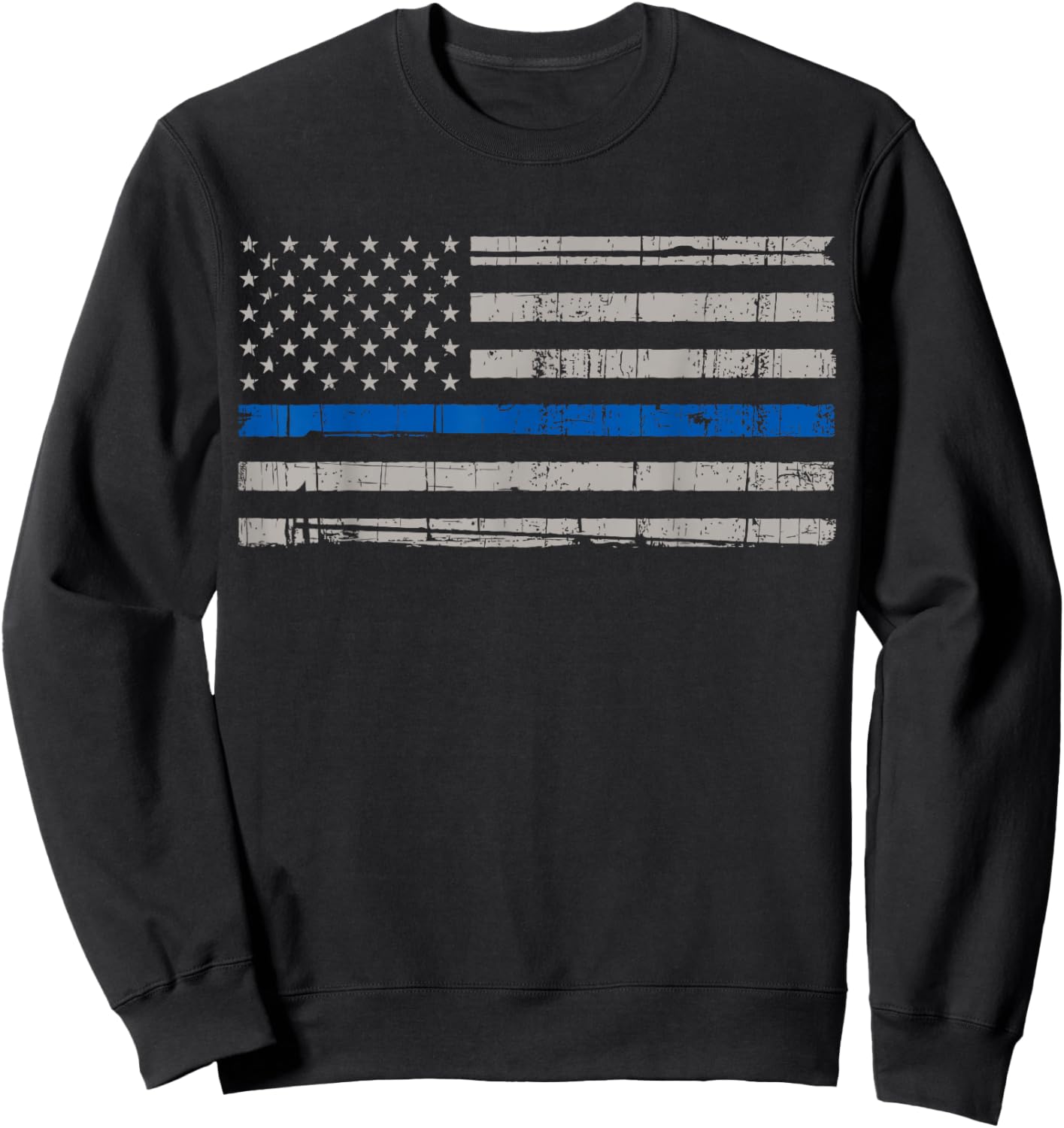 Thin Blue Line American Flag T Shirt Law Enforcement LEO Sweatshirt - Sweatshirt | Black