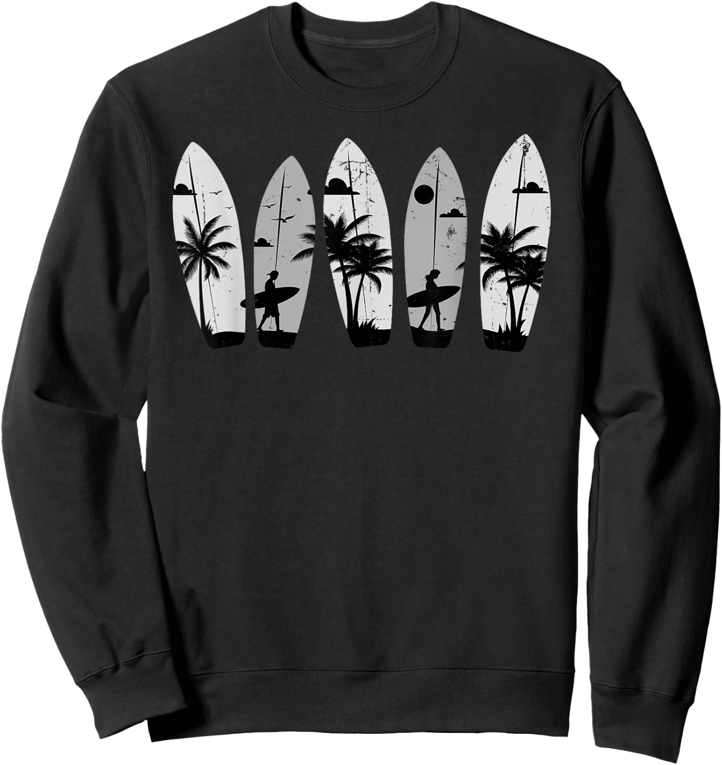 Surfboard Palm Trees Surfing Surfer Beach Summer Waves Surf Women Kids Sweatshirt - Sweatshirt | Black