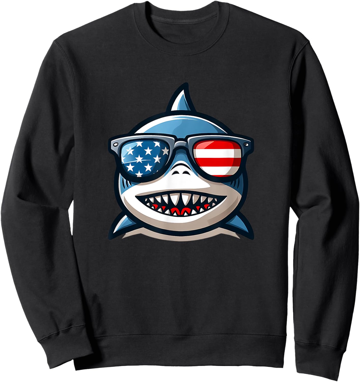 4th Of July Funny Shark Lover Patriotic Shark Sweatshirt - Sweatshirt | Black