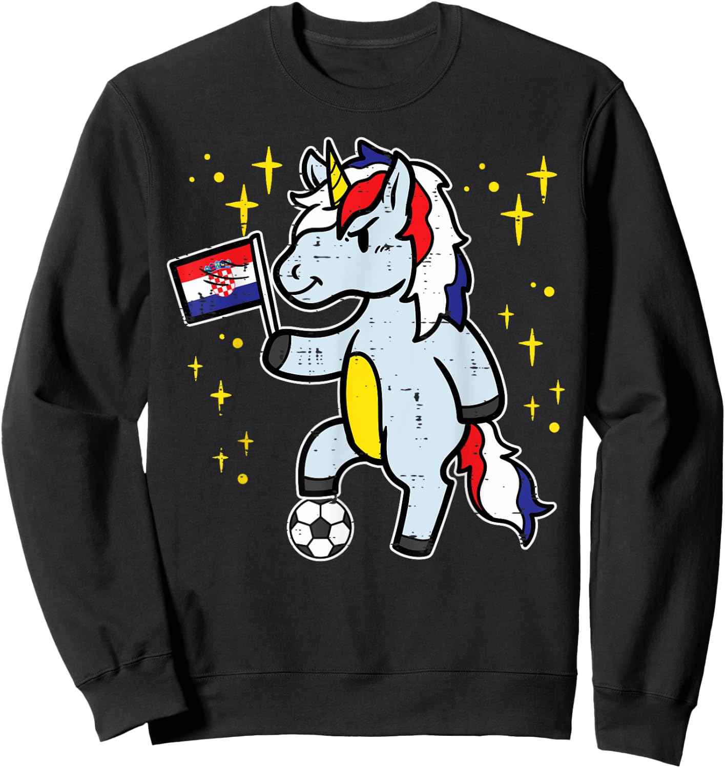 Croatia Flag Unicorn Football Soccer Fan Women Girls Kids Sweatshirt - Sweatshirt | Black