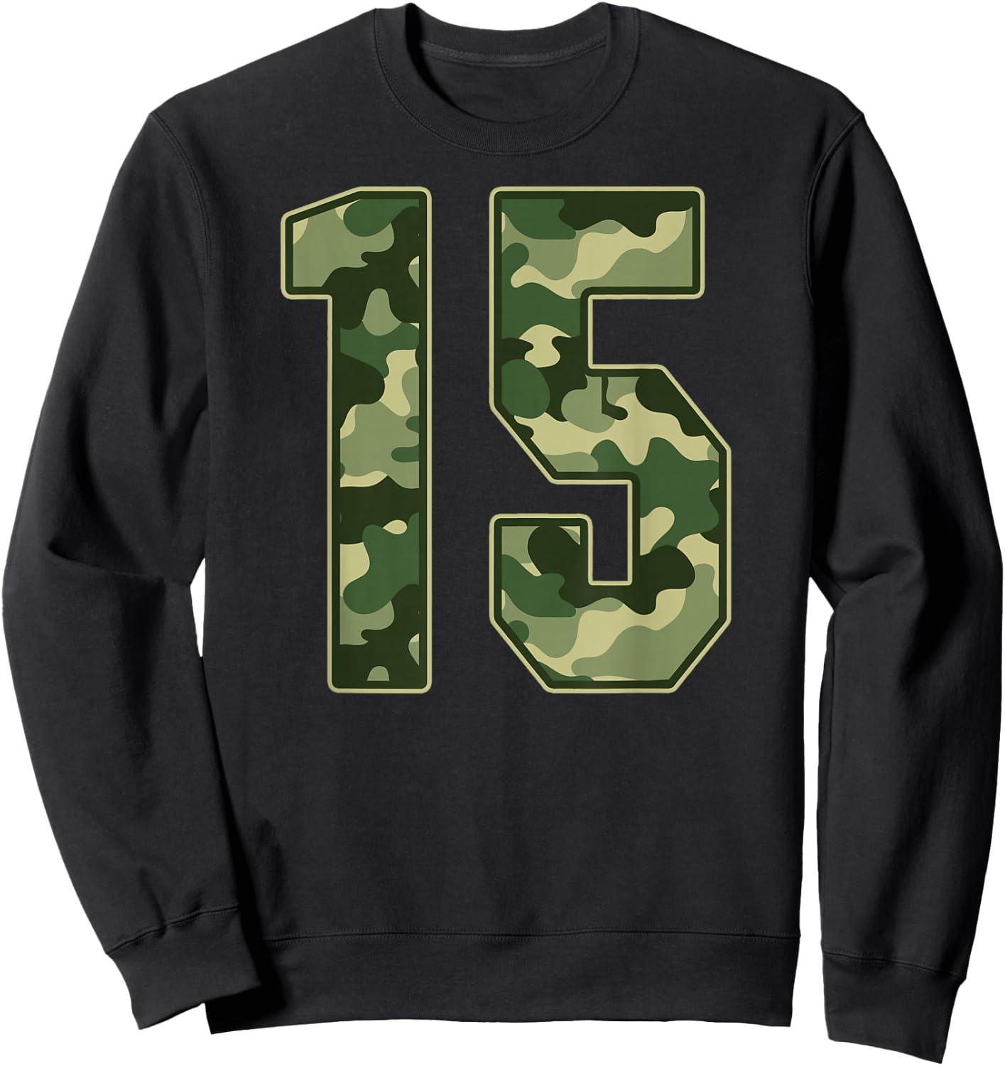 Camo #15 Jersey Number 15 Uniform Fan Favorite Player Sweatshirt - Sweatshirt | Black
