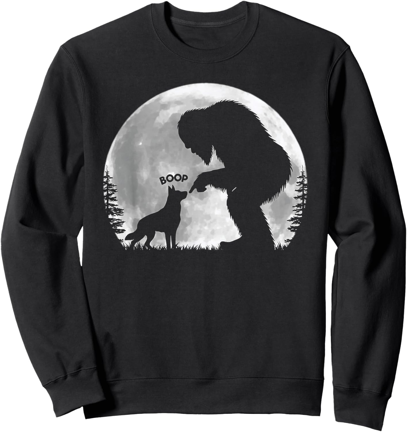 Fun Hand Boop Nose Bigfoot Sasquatch German Shepherd Moon Sweatshirt - Sweatshirt | Black