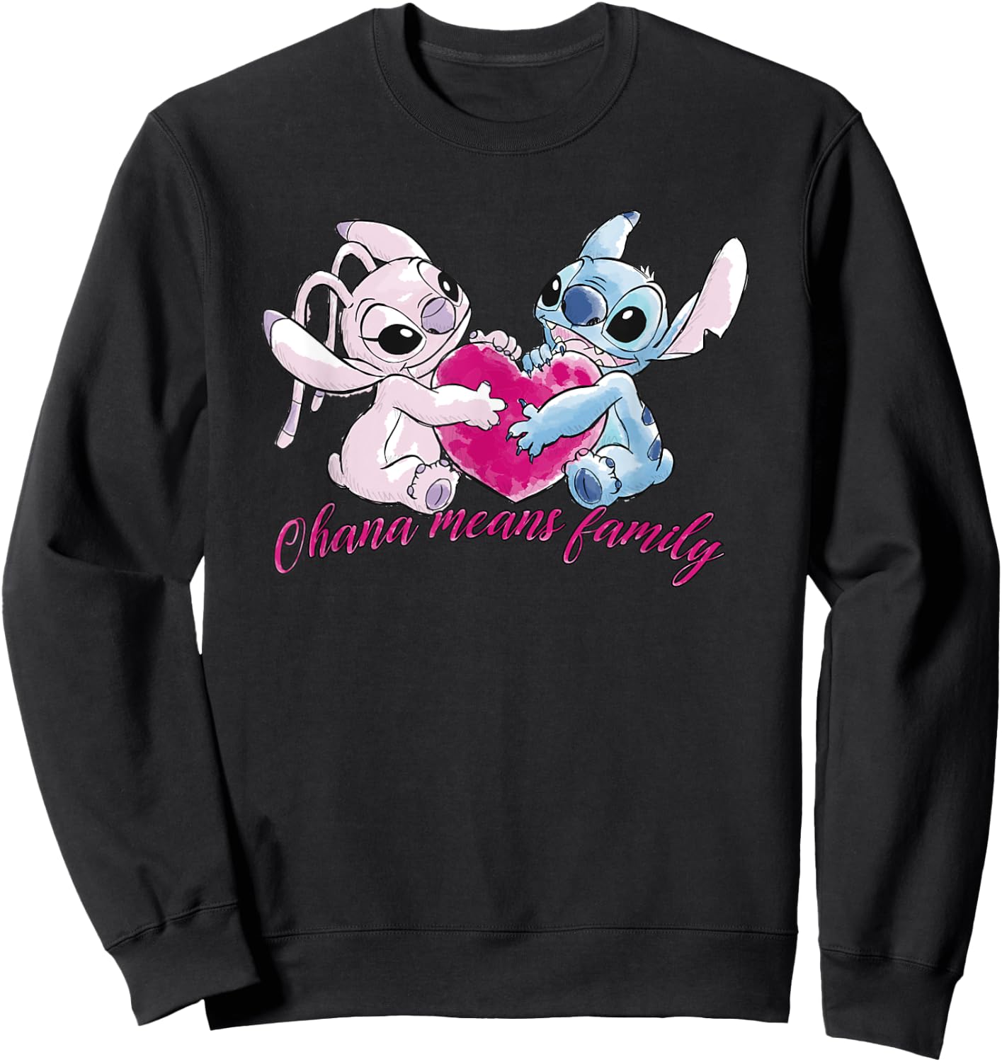 Lilo & Stitch Ohana Heart With Angel , black Sweatshirt - Sweatshirt | Black