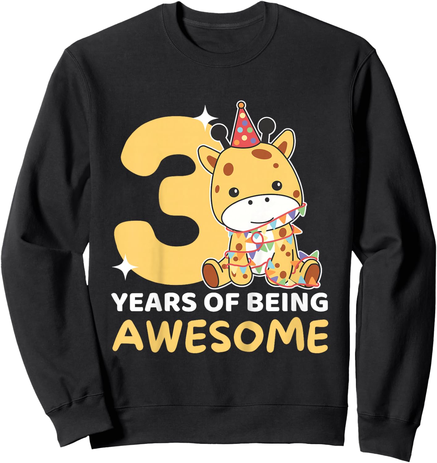 Giraffe For 3rd Birthday For Children Three Years Old Sweatshirt - Sweatshirt | Black