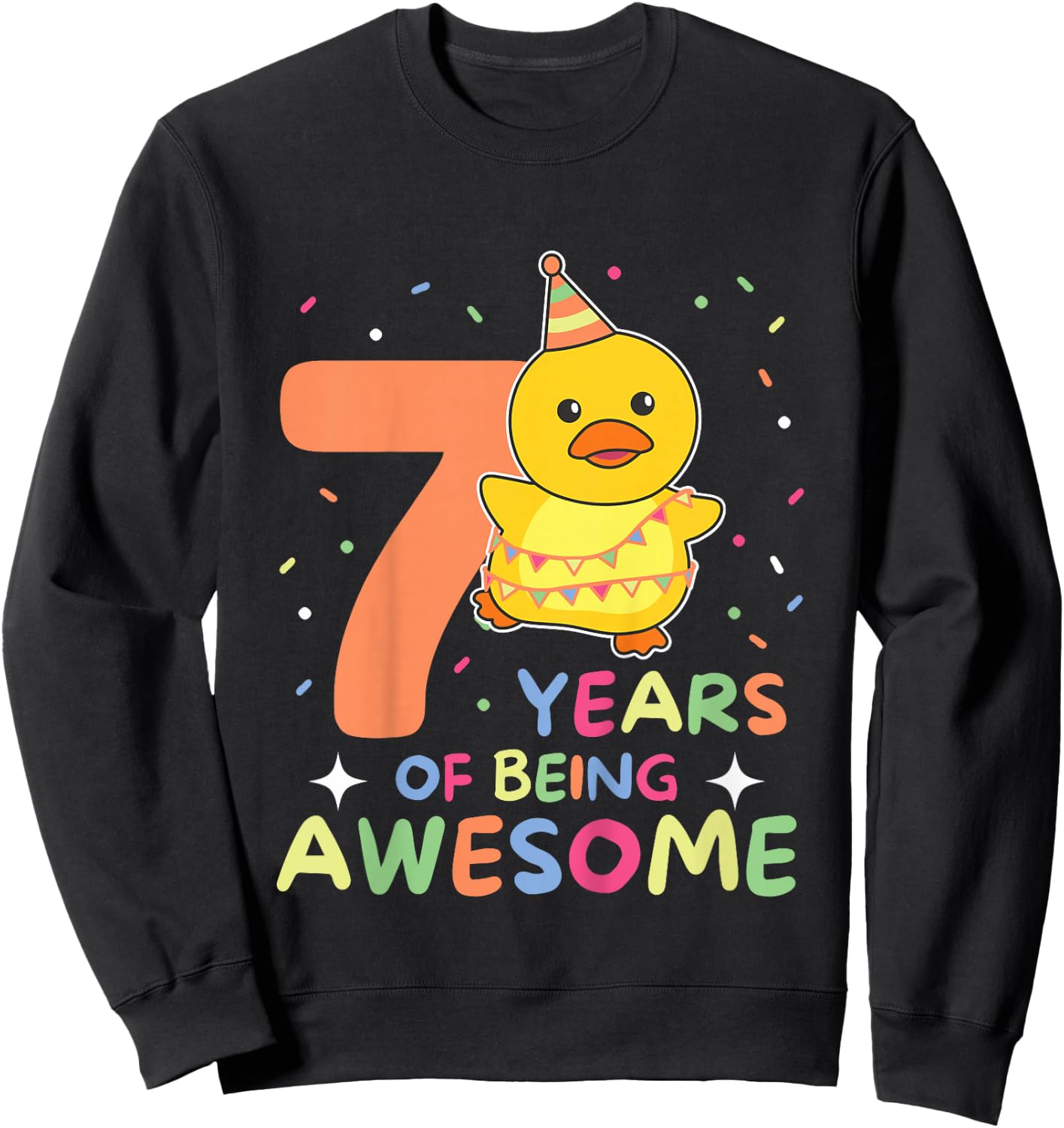 Duck For 7th Birthday Children Seven Years Old Duck Sweatshirt - Sweatshirt | Black