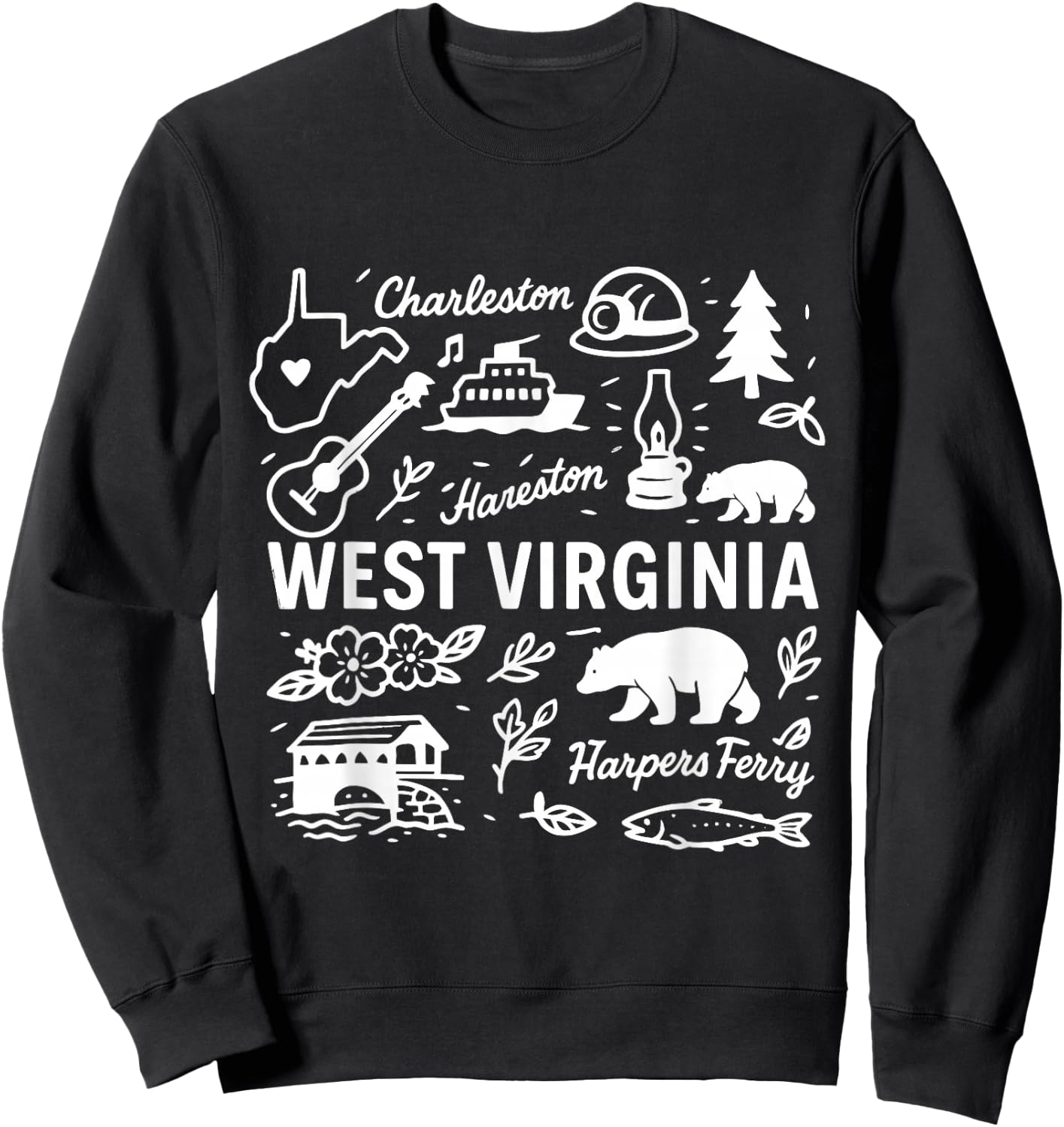 West Virginia USA State Symbols Vintage Souvenir Cute Doodle Sweatshirt - Sweatshirt | Black