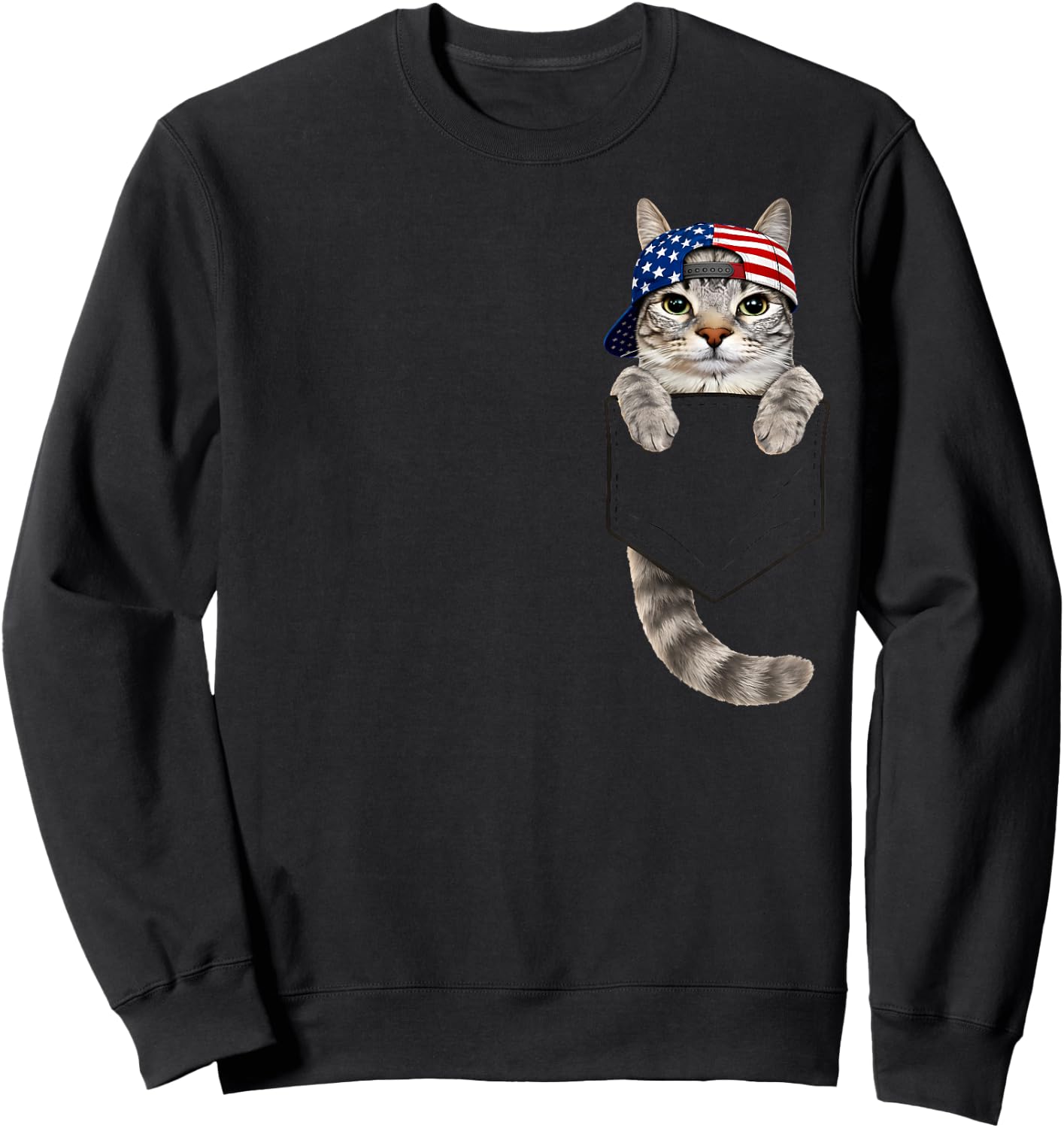 Cute Tabby Cat Pocket 4th July Patriotic 250 Anniversary USA Sweatshirt - Sweatshirt | Black