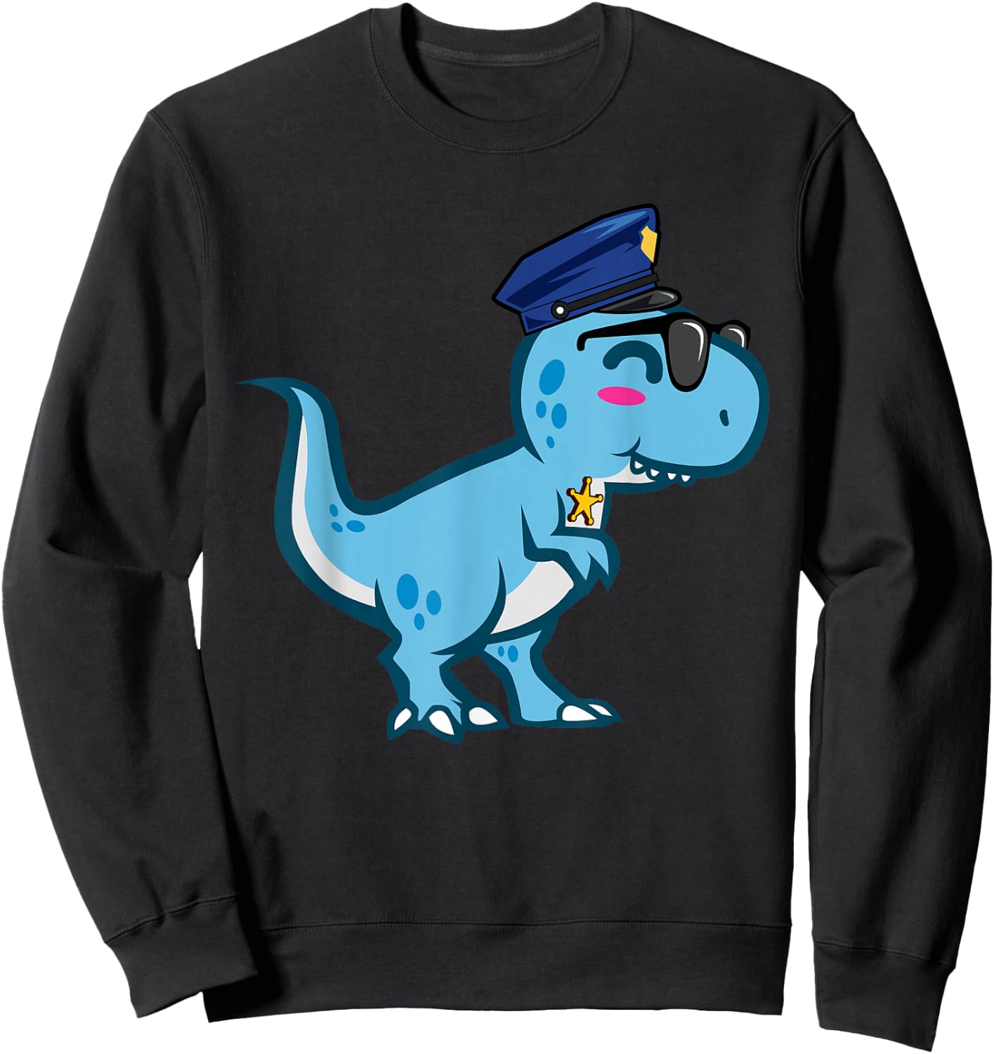 Police Officer Appreciation Design and Gifts Police T-Rex Tyrannosaurus Rex Dinosaur , Women & Kids - , Black, Small, Short Sleeve, Classic Fit, Cotton Blend Sweatshirt - Sweatshirt | Black