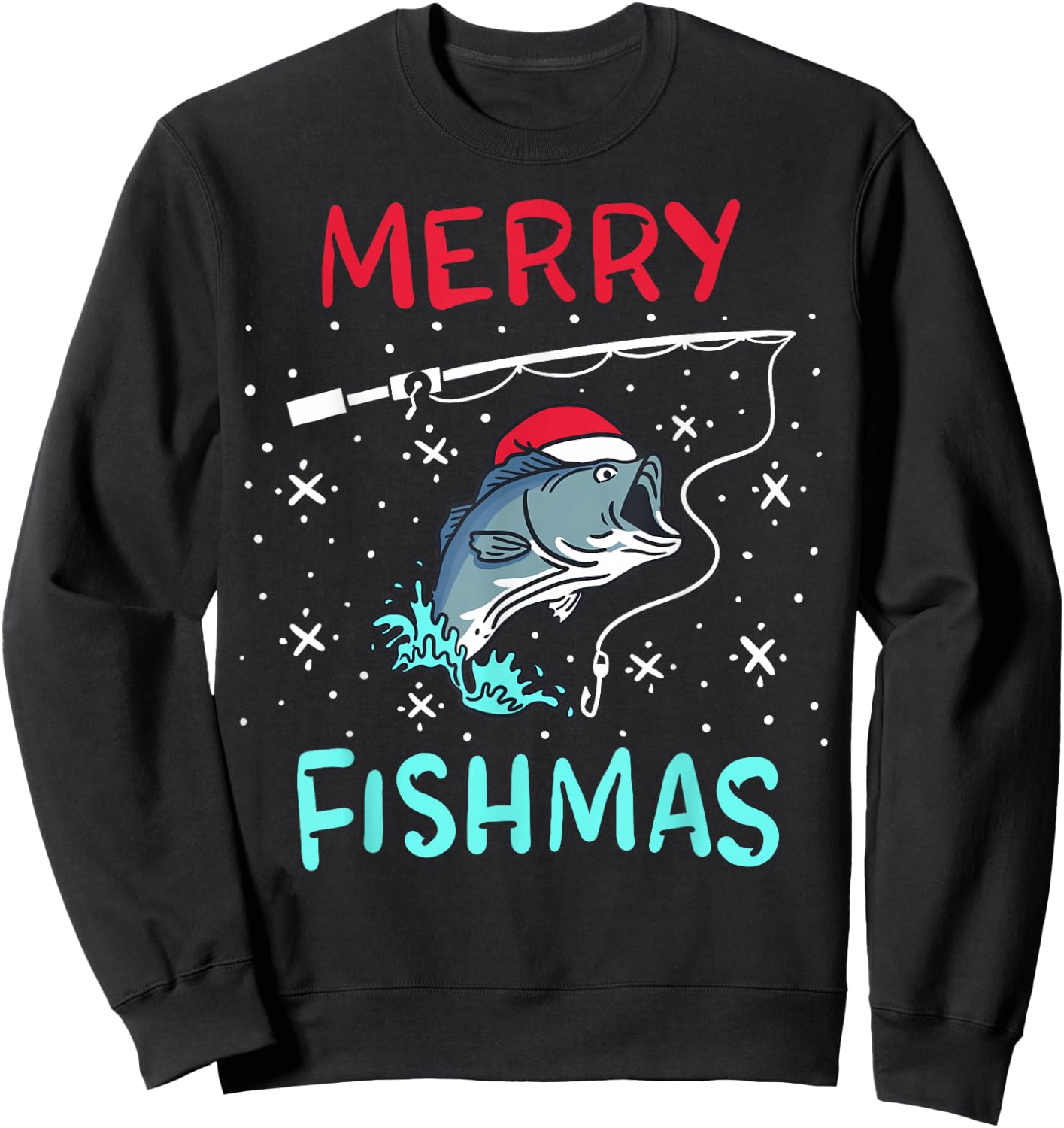 Merry Christmas Fishmas Funny Fishing Fish Gift Present Sweatshirt - Sweatshirt | Black