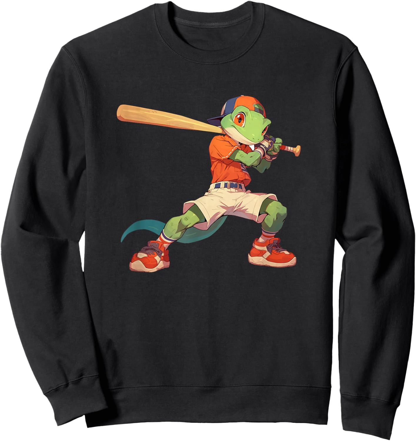 Gecko Baseball Player Lizards Hobby Sports Sweatshirt - Sweatshirt | Black