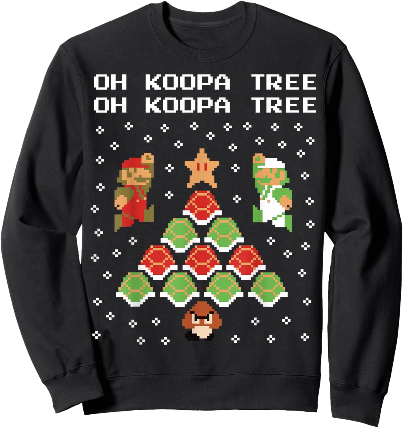 Super Mario Koopa Tree Goomba Christmas Graphic Short Sleeve Sweatshirt - Sweatshirt | Black