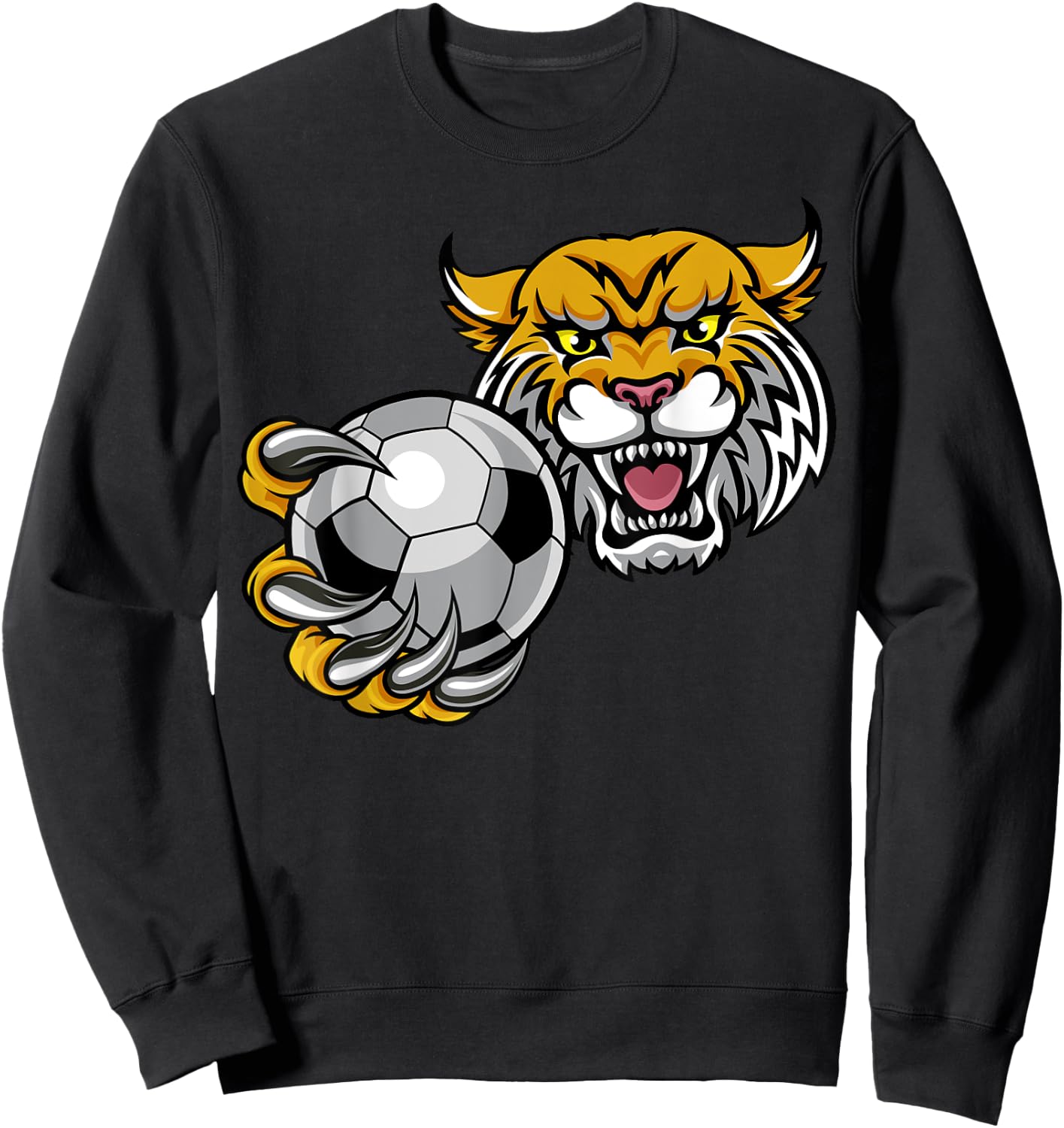 Wildcat Sports Team Mascot Holding Soccer Football Ball Women Kids Sweatshirt - Sweatshirt | Black