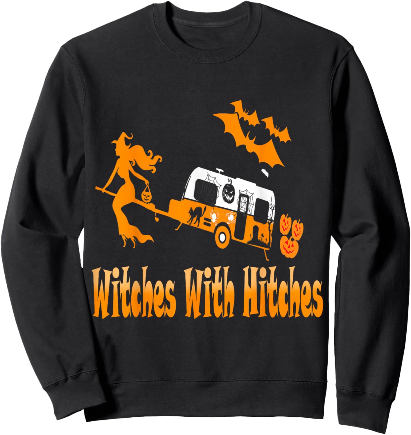 Witches With Hitches Camper RV Camper Camping Halloween Sweatshirt - Sweatshirt | Black