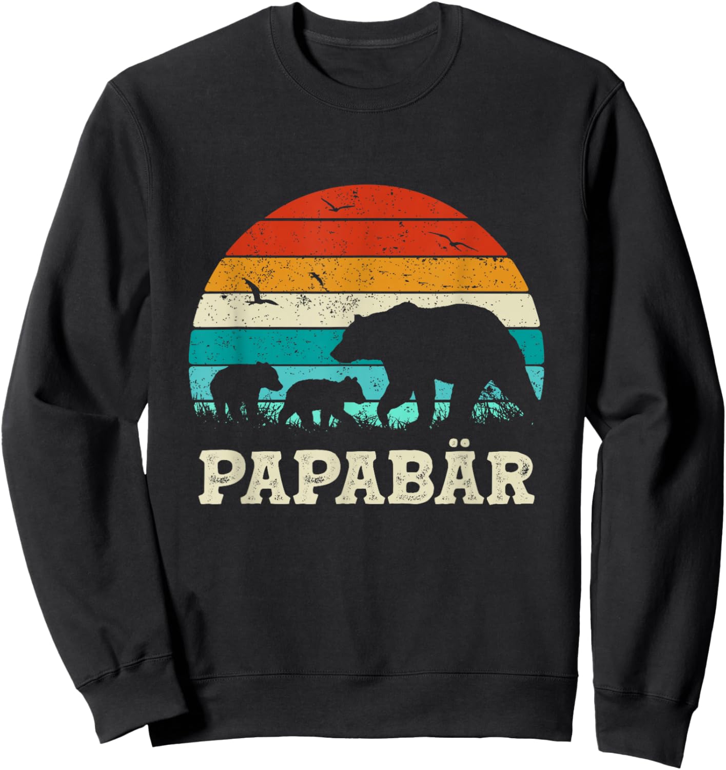 Retro Father Baby Son Daughter Children Bear Dad Father's Day , black Sweatshirt - Sweatshirt | Black