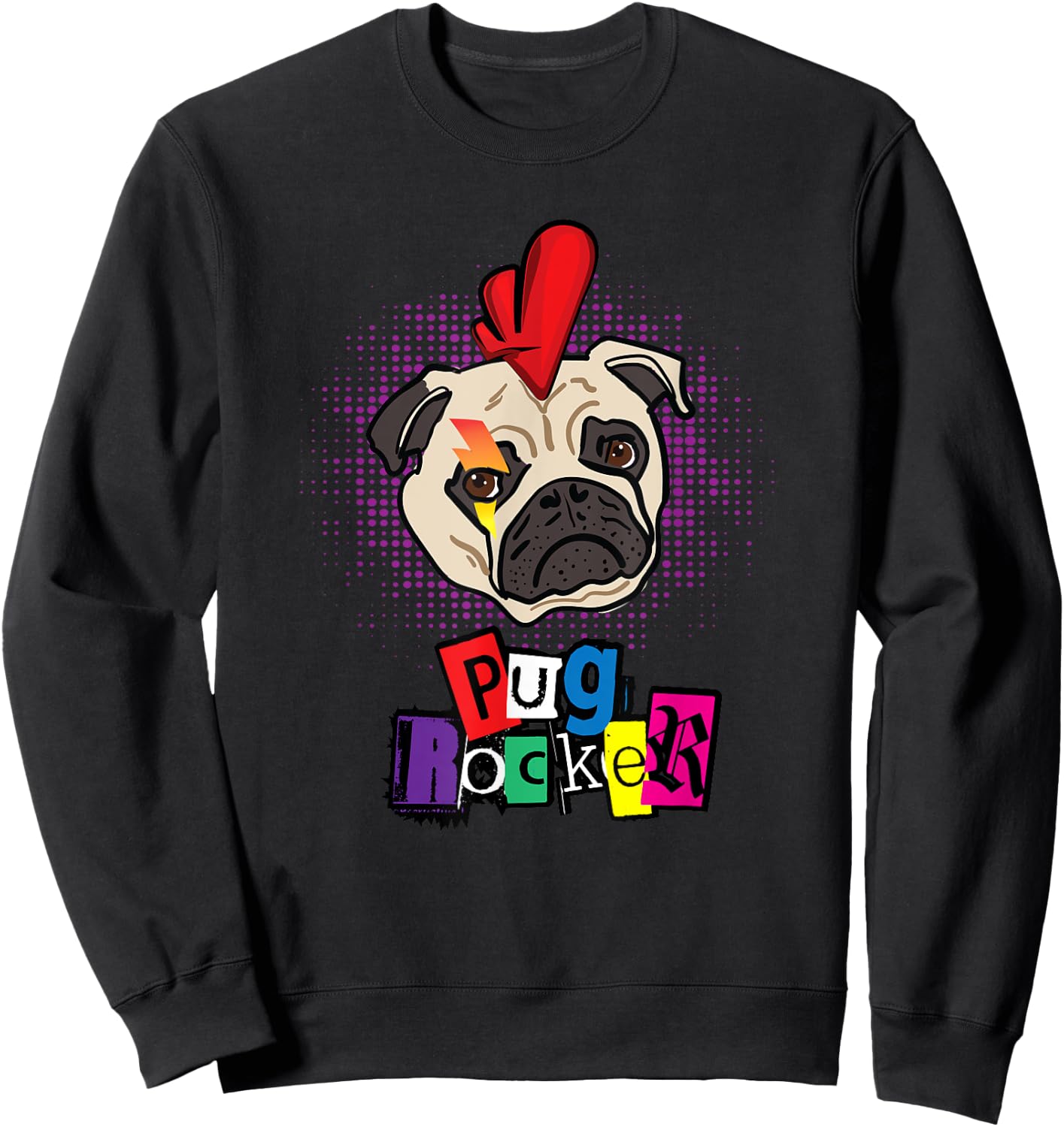 Pug Dog Pug Rocker Punk Rock Funny Cute T Shirt Women Kids Sweatshirt - Sweatshirt | Black