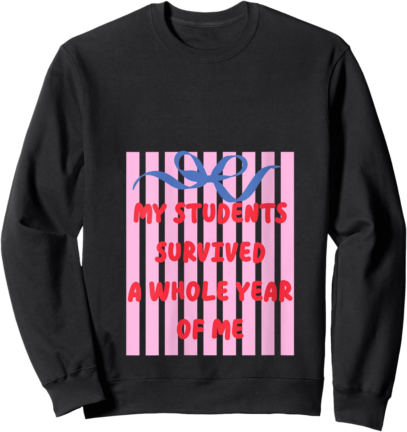 Women's Teacher End of Year Summer Break My Students Survived Bow V-Neck Sweatshirt - Sweatshirt | Black
