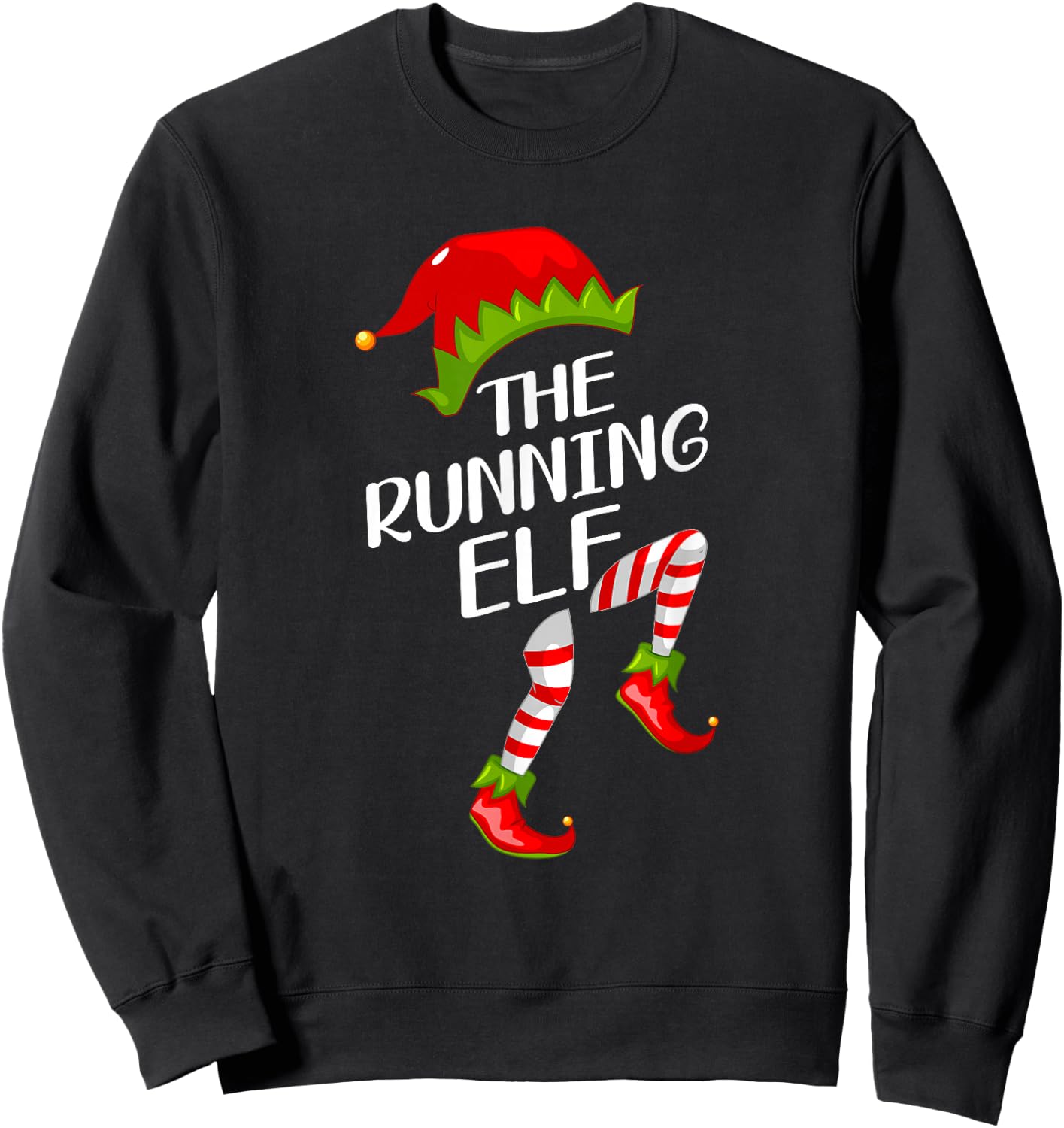 Funny The Running Elf Christmas Family Matching Pajama Sweatshirt - Sweatshirt | Black